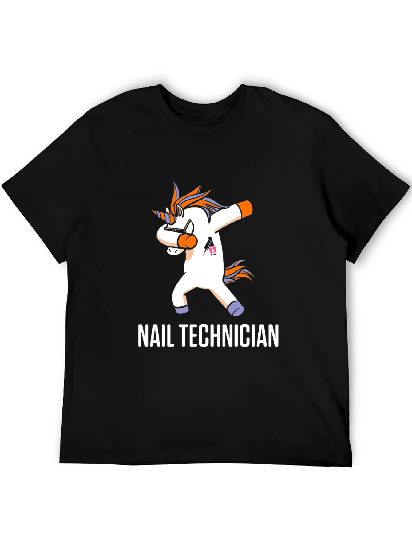 Black Nail Technician Dabbing Unicorn T-Shirt view 5