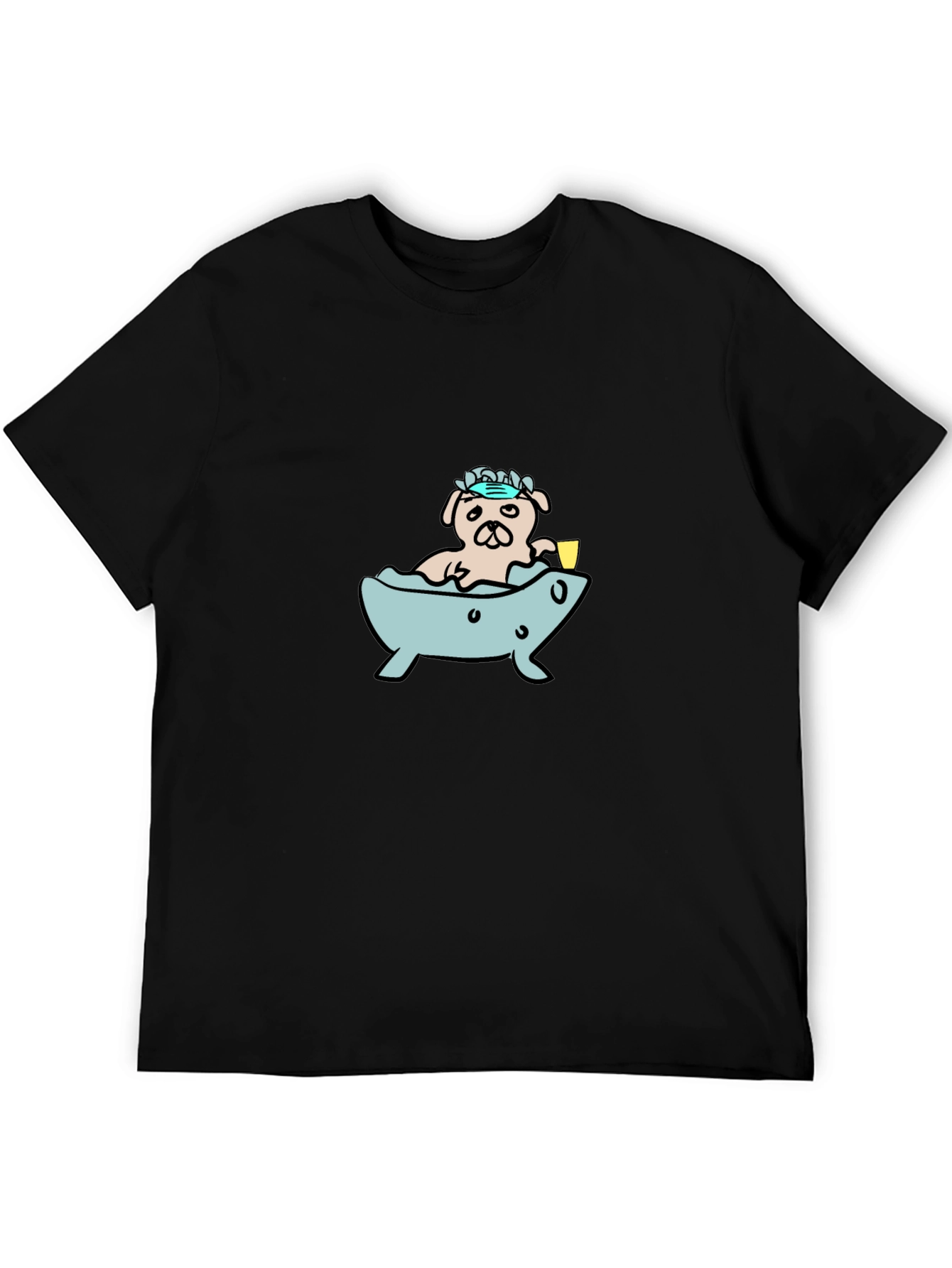 Black Pug in Tub T-Shirt - Cartoon Dog Tee view 5