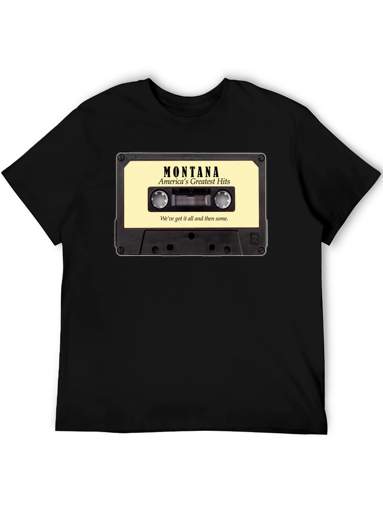 Black Montana's Greatest Hits Cassette Tape Graphic T-Shirt view 5