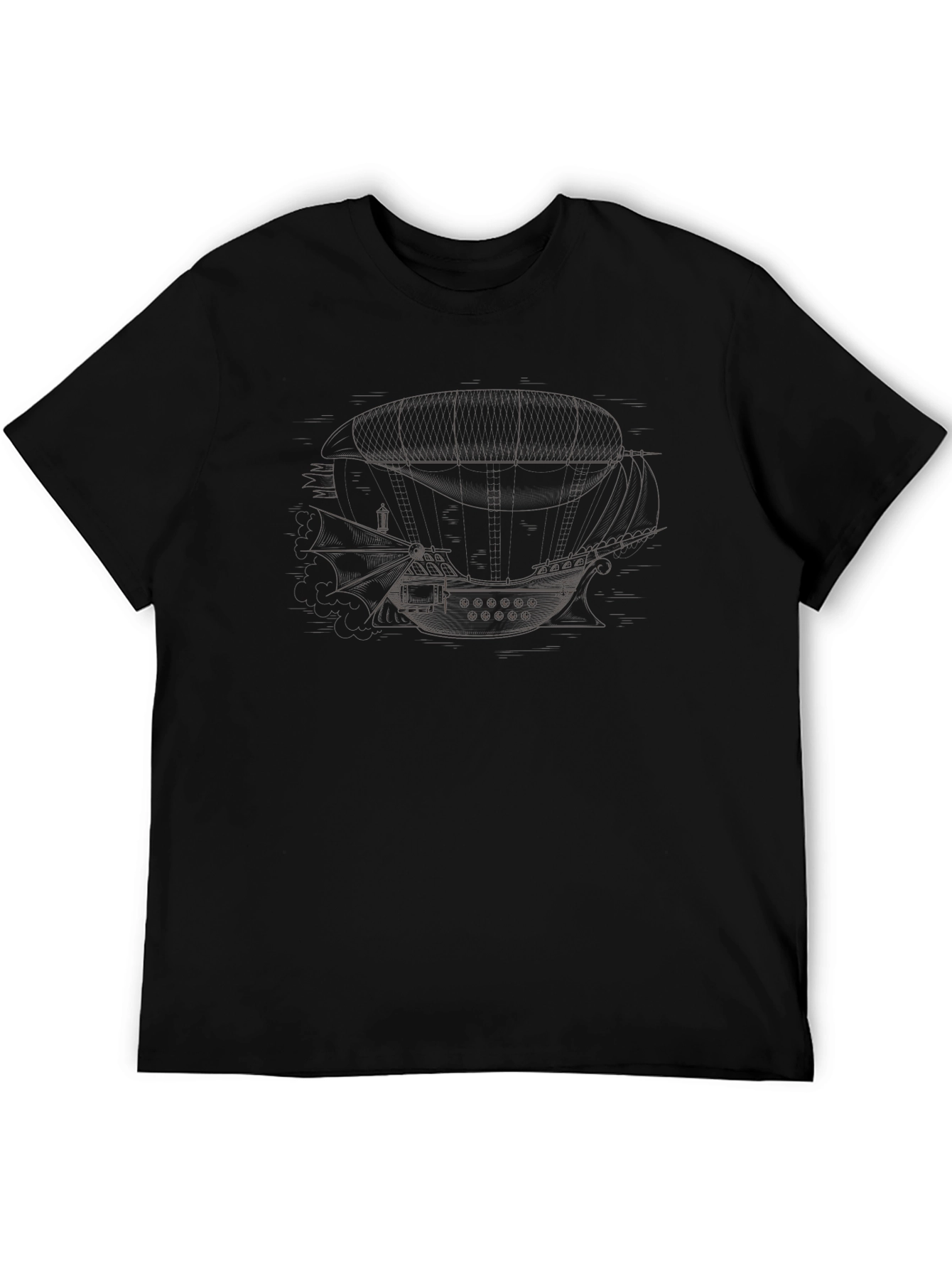 Black Steampunk Airship Graphic T-Shirt - Unique Design view 5