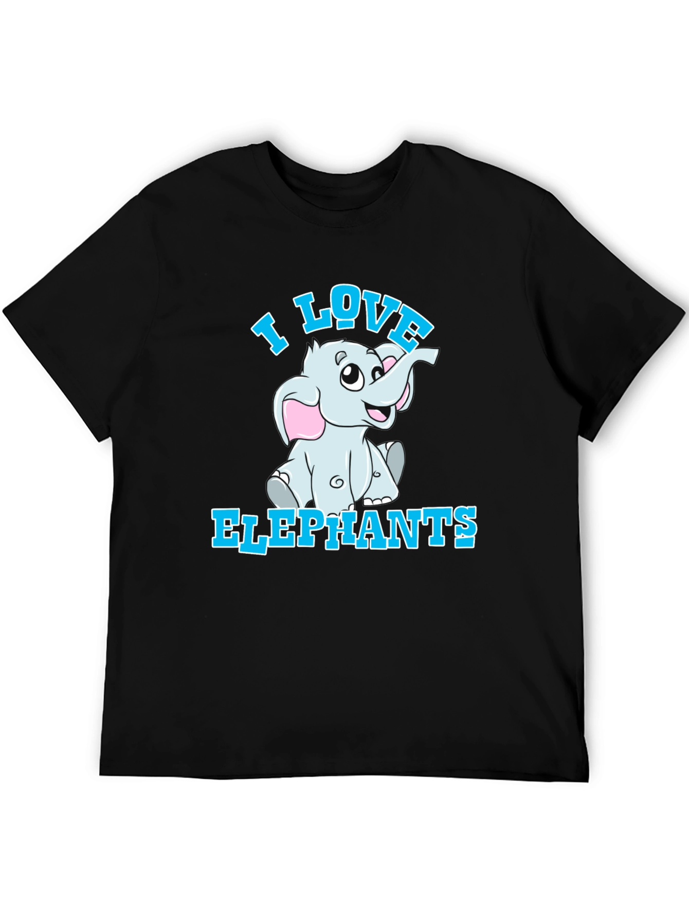 Black I Love Elephants T-Shirt - Cute Cartoon Graphic Tee view 5
