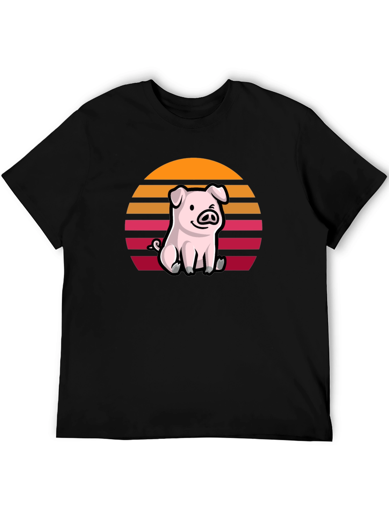 Black Cute Pig Sunset Graphic T-Shirt view 5