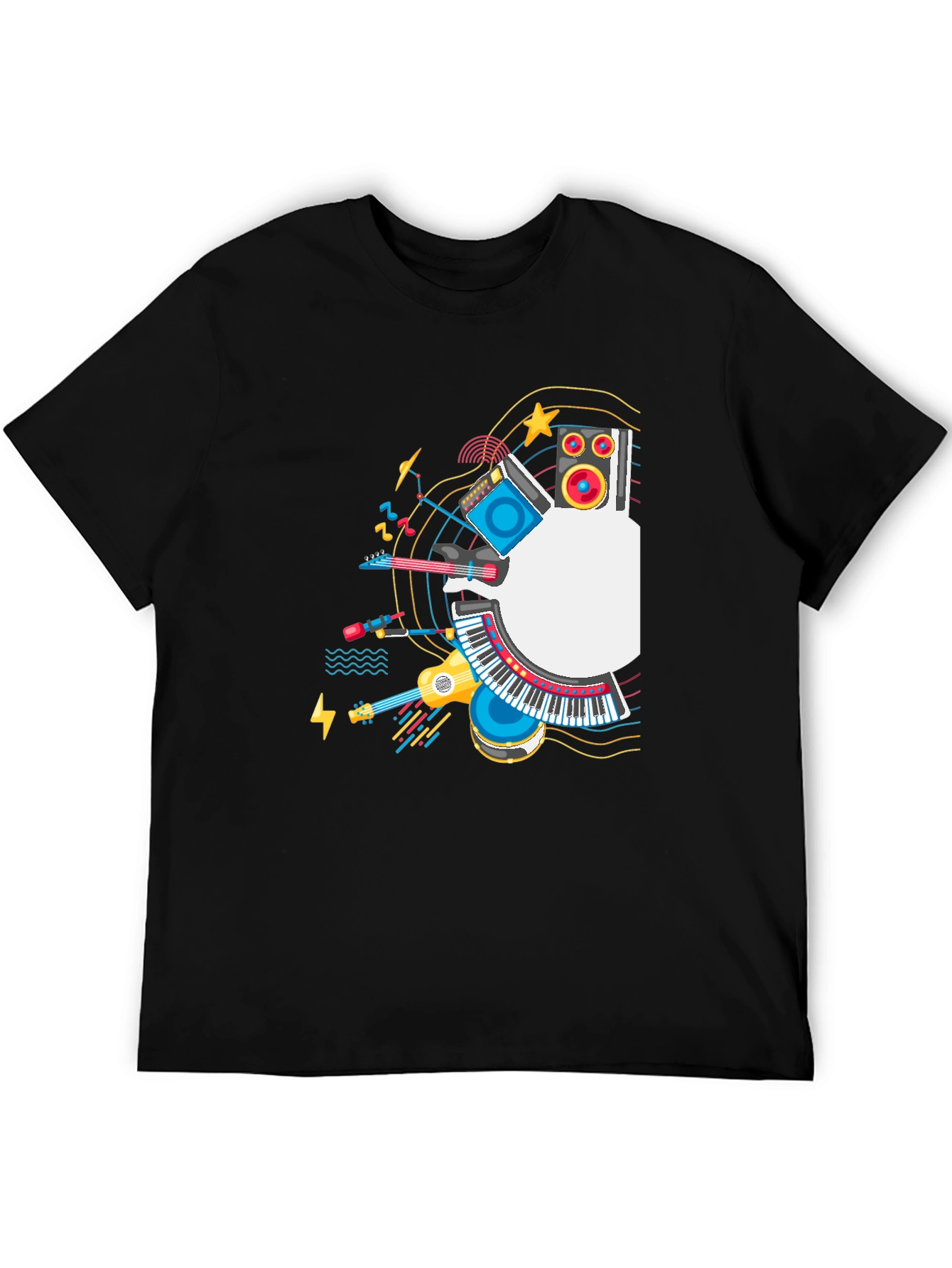 Black Musical Instruments Graphic Black T-Shirt view 5