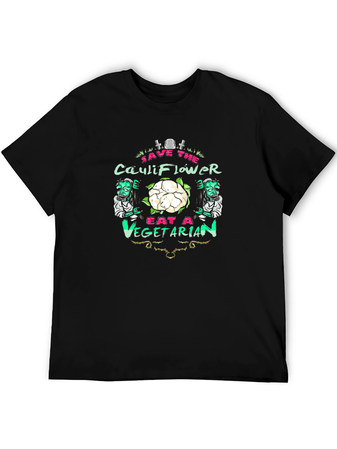 Black Save the Cauliflower Eat A Vegetarian Graphic T-Shirt view 5