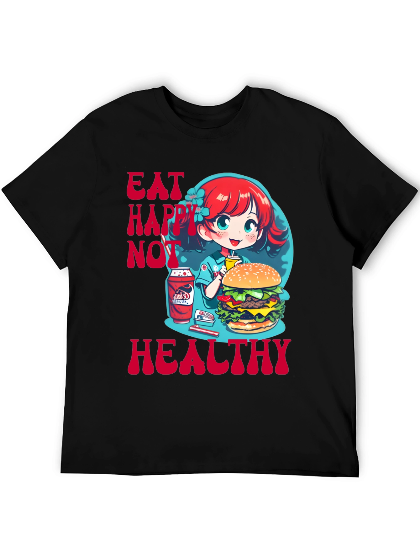 Black Eat Happy Not Healthy Graphic Tee view 5