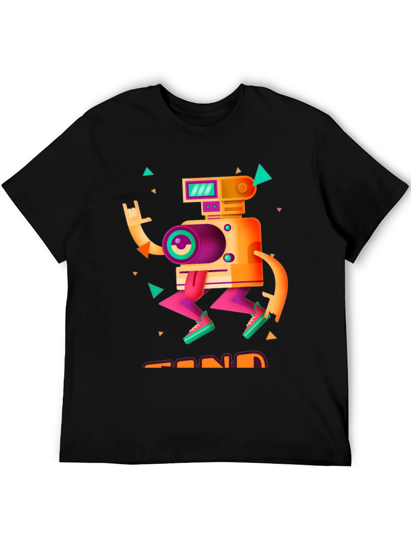 Black Retro Robot Graphic Tee - Black Cotton T-Shirt view 5
