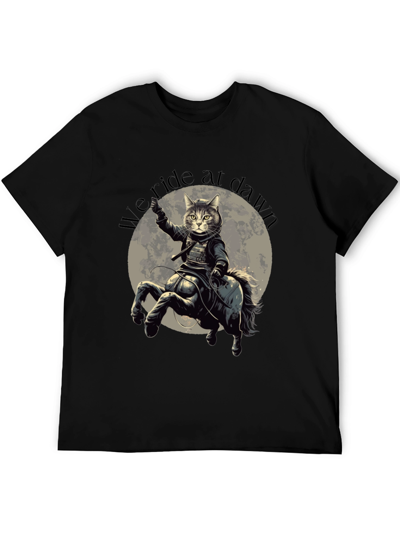 Black We Ride at Dawn Cat Centaur Graphic T-Shirt view 5