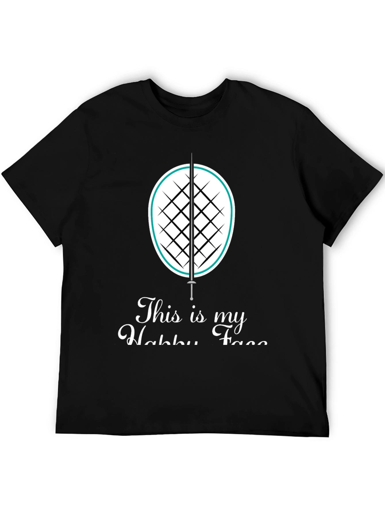 Black Fencing Hobby T-Shirt: Black Cotton Tee with Sword & Racket Design view 5