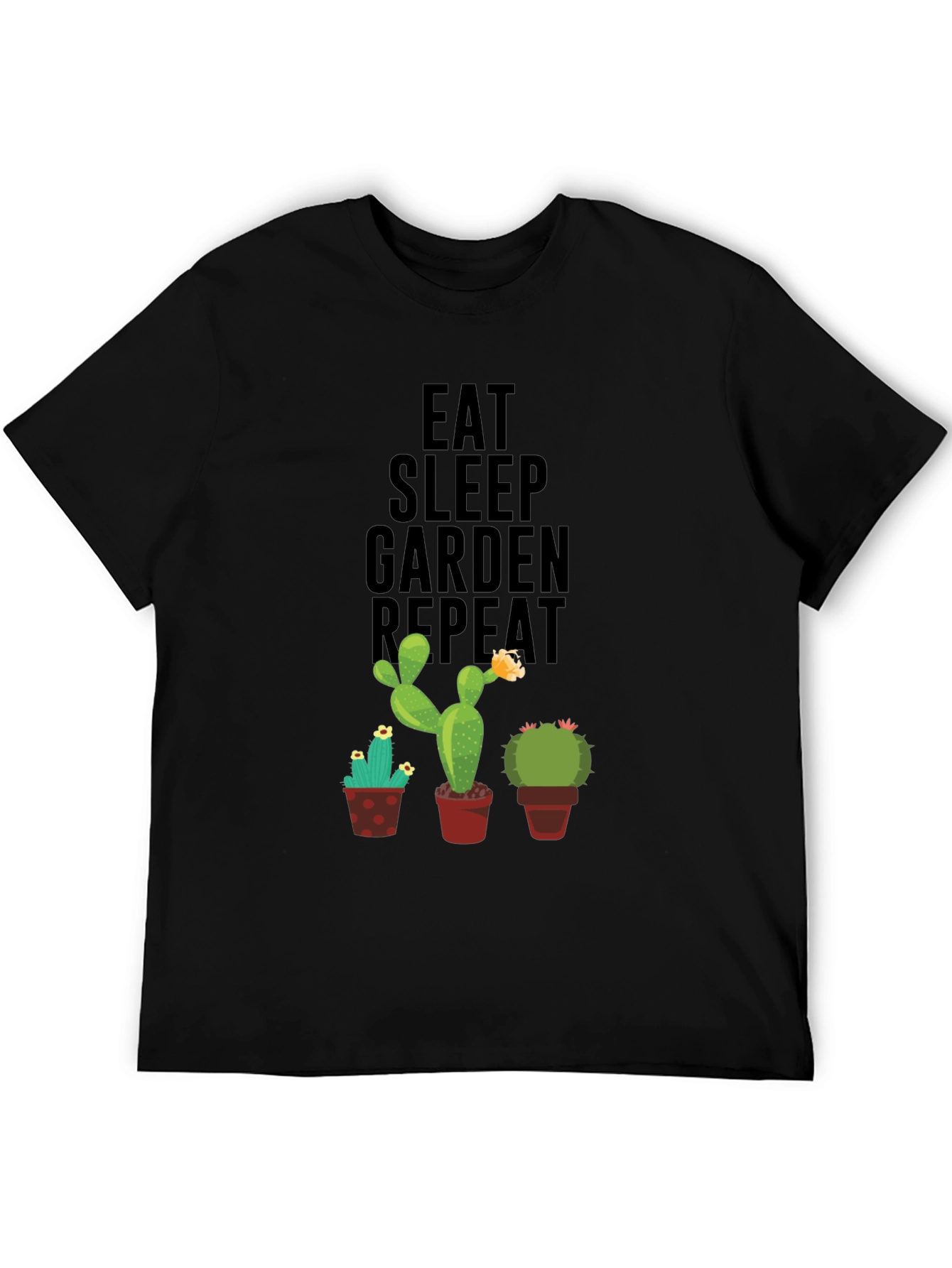 Black Eat Sleep Garden Repeat Cactus Graphic Tee view 5