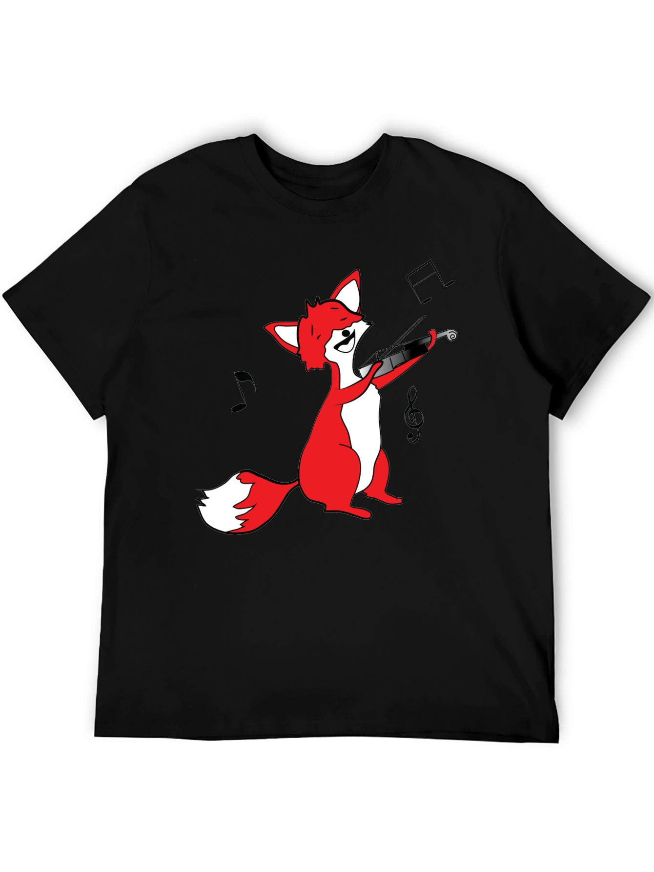 Black Fox Violinist T-Shirt - Black Graphic Tee view 5