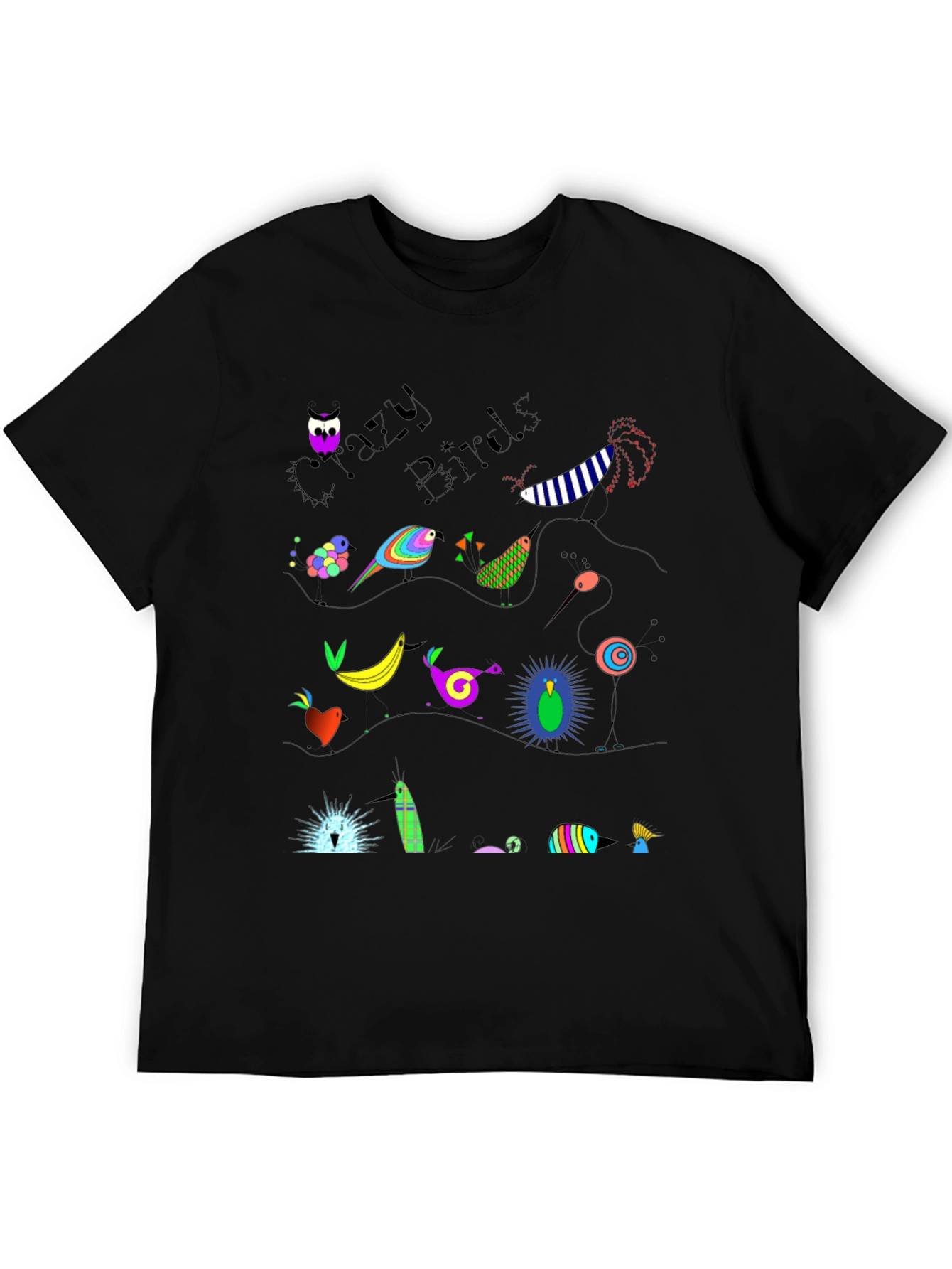 Black Crazy Birds Graphic T-Shirt view 5