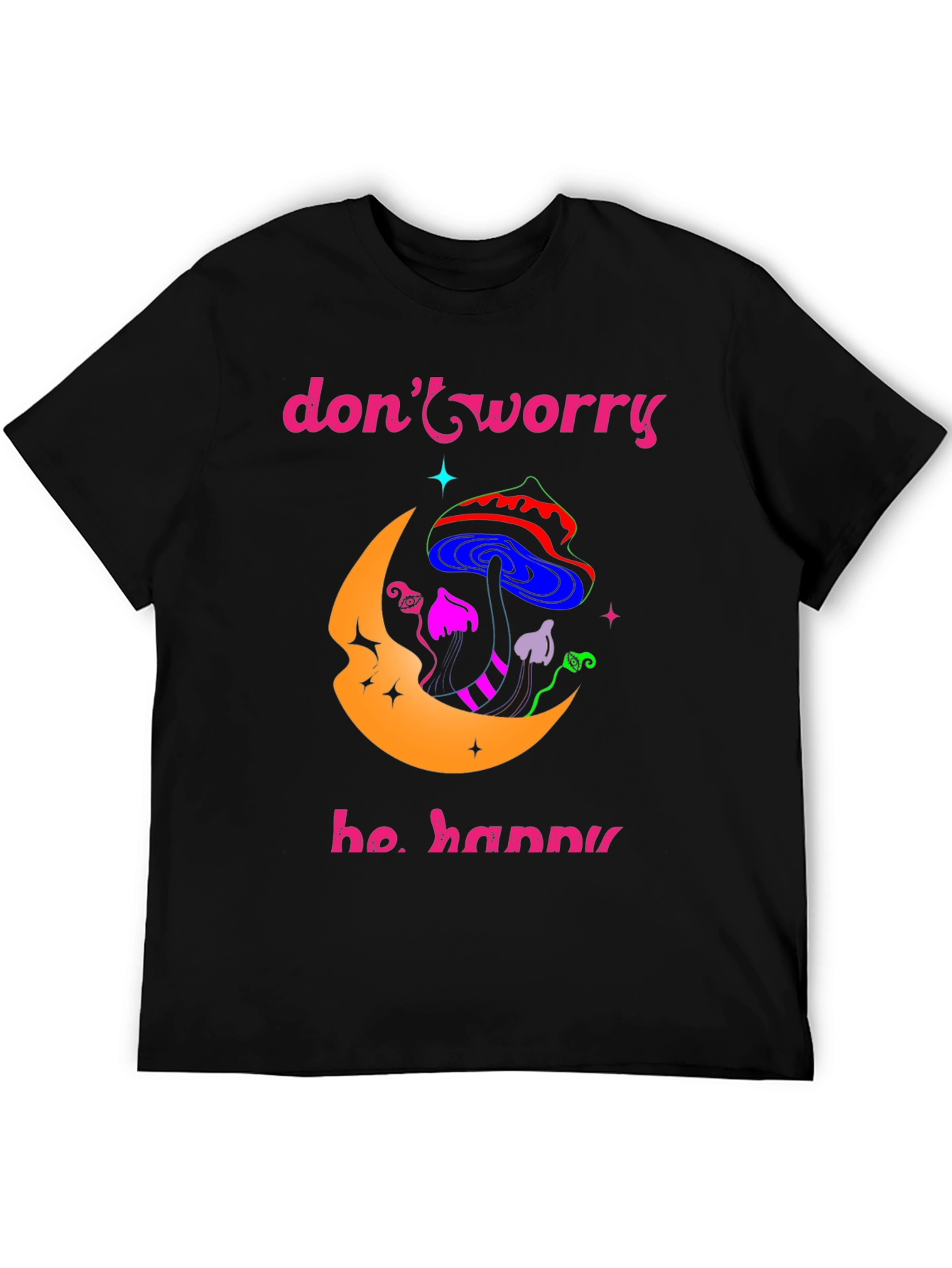 Black Don't Worry Be Happy Graphic T-Shirt view 5