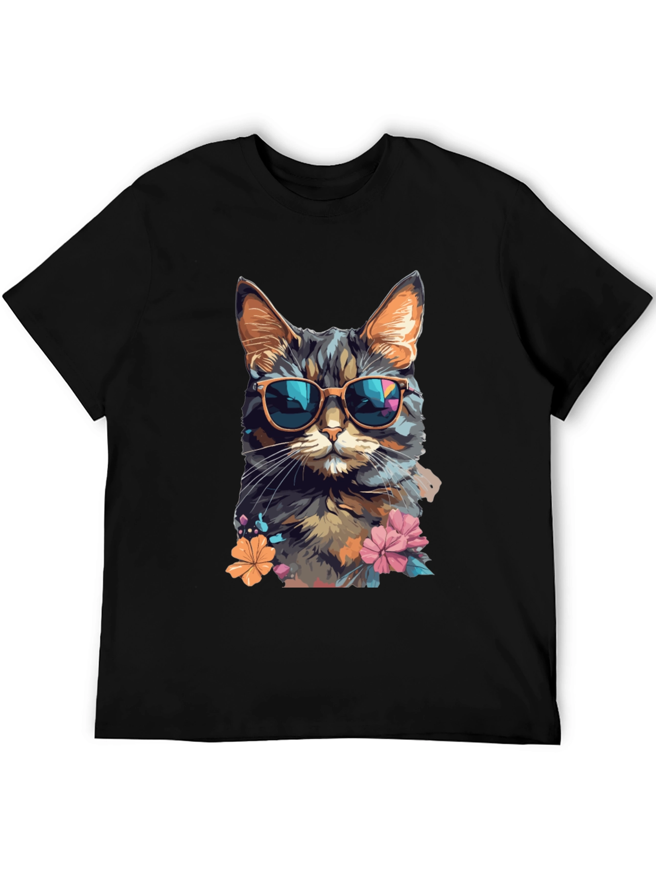Black Cool Cat T-Shirt: Stylish Feline Design view 5