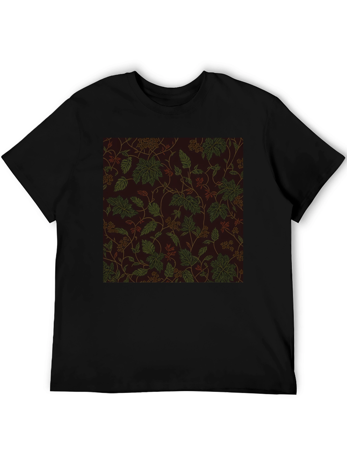 Black Botanical Print Crew Neck Tee view 5