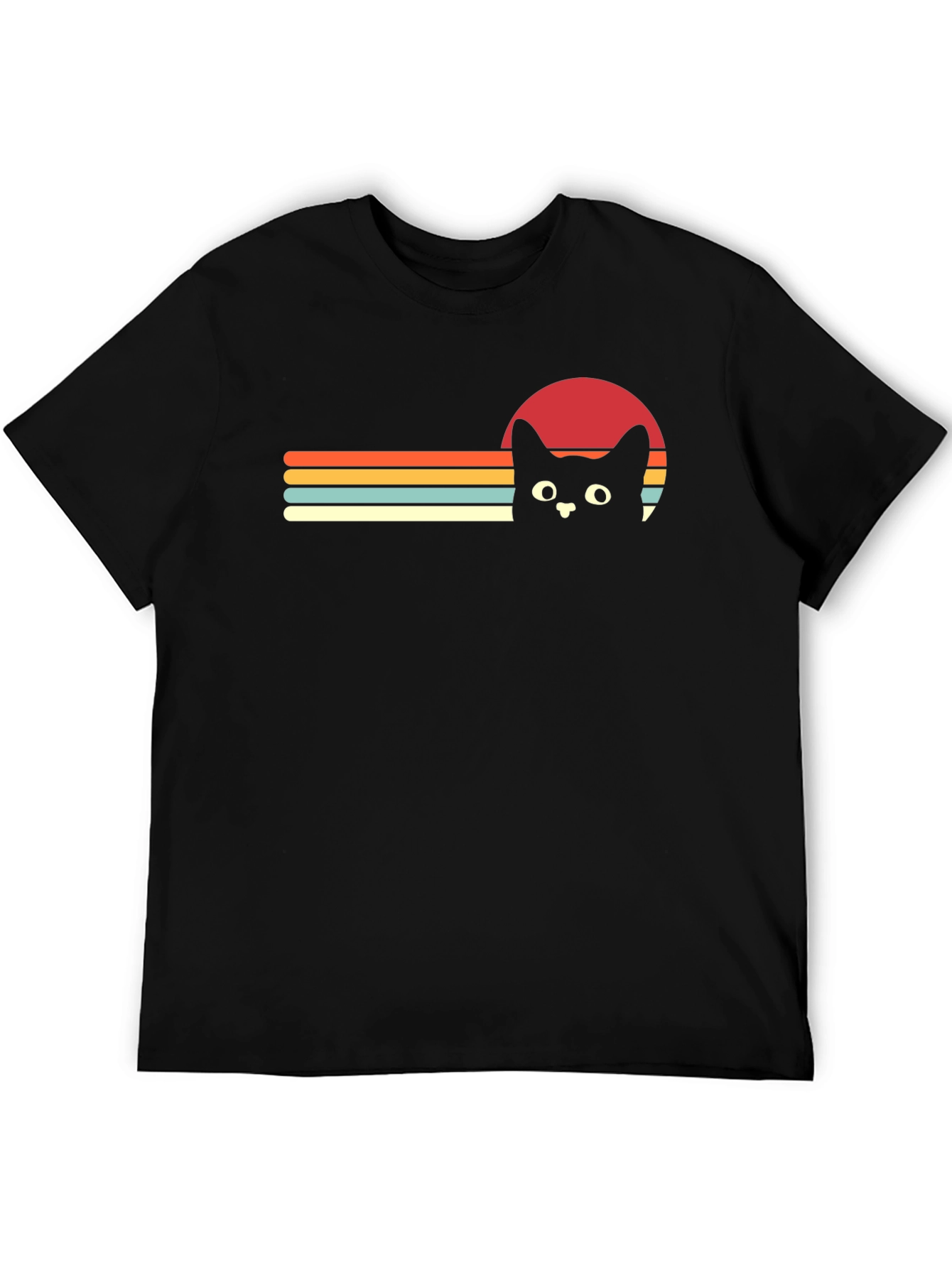 Black Retro Cat Sunset Graphic Tee - Black T-Shirt view 5