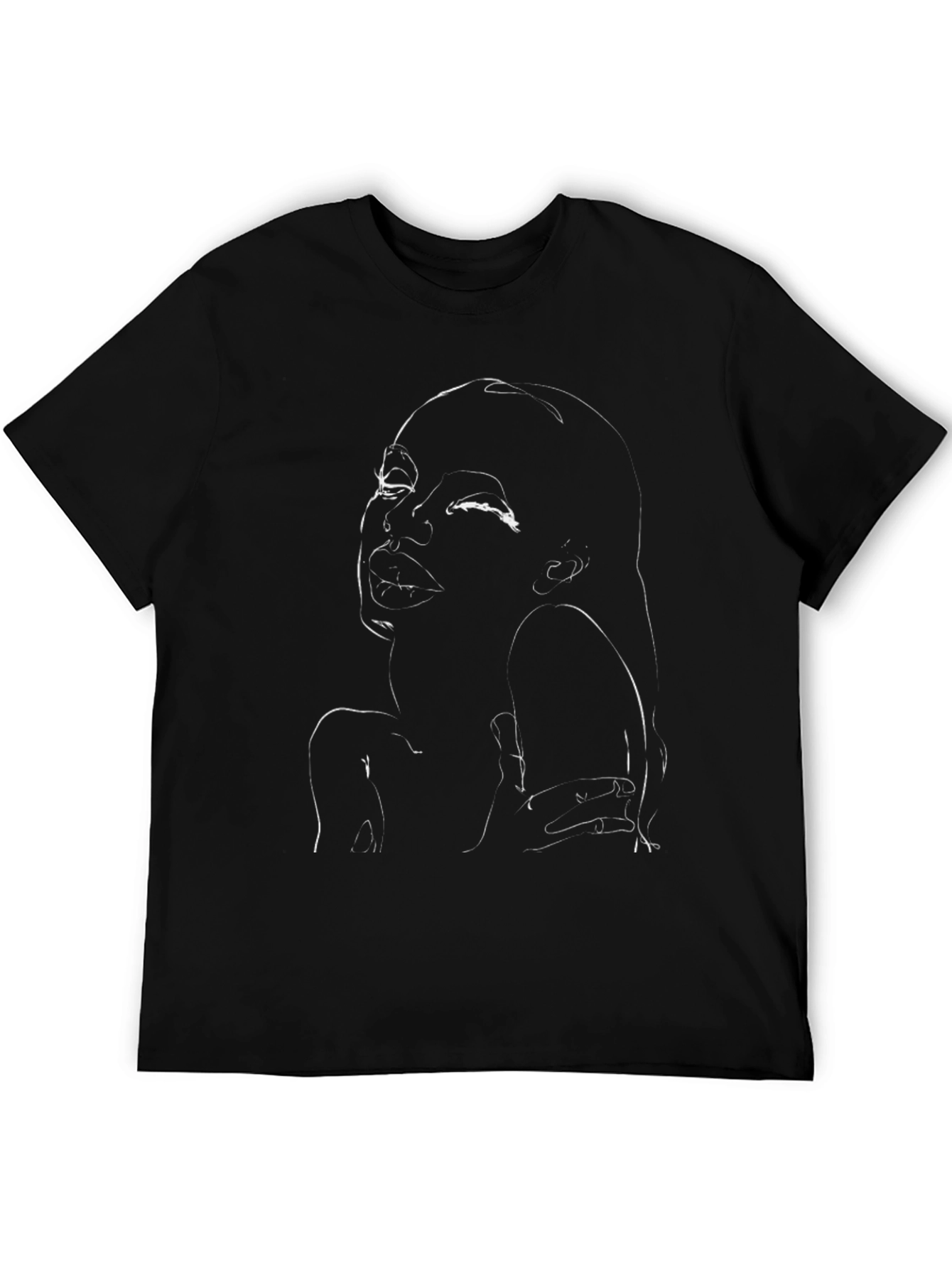 Black Abstract Line Art Face Graphic Black T-Shirt view 5
