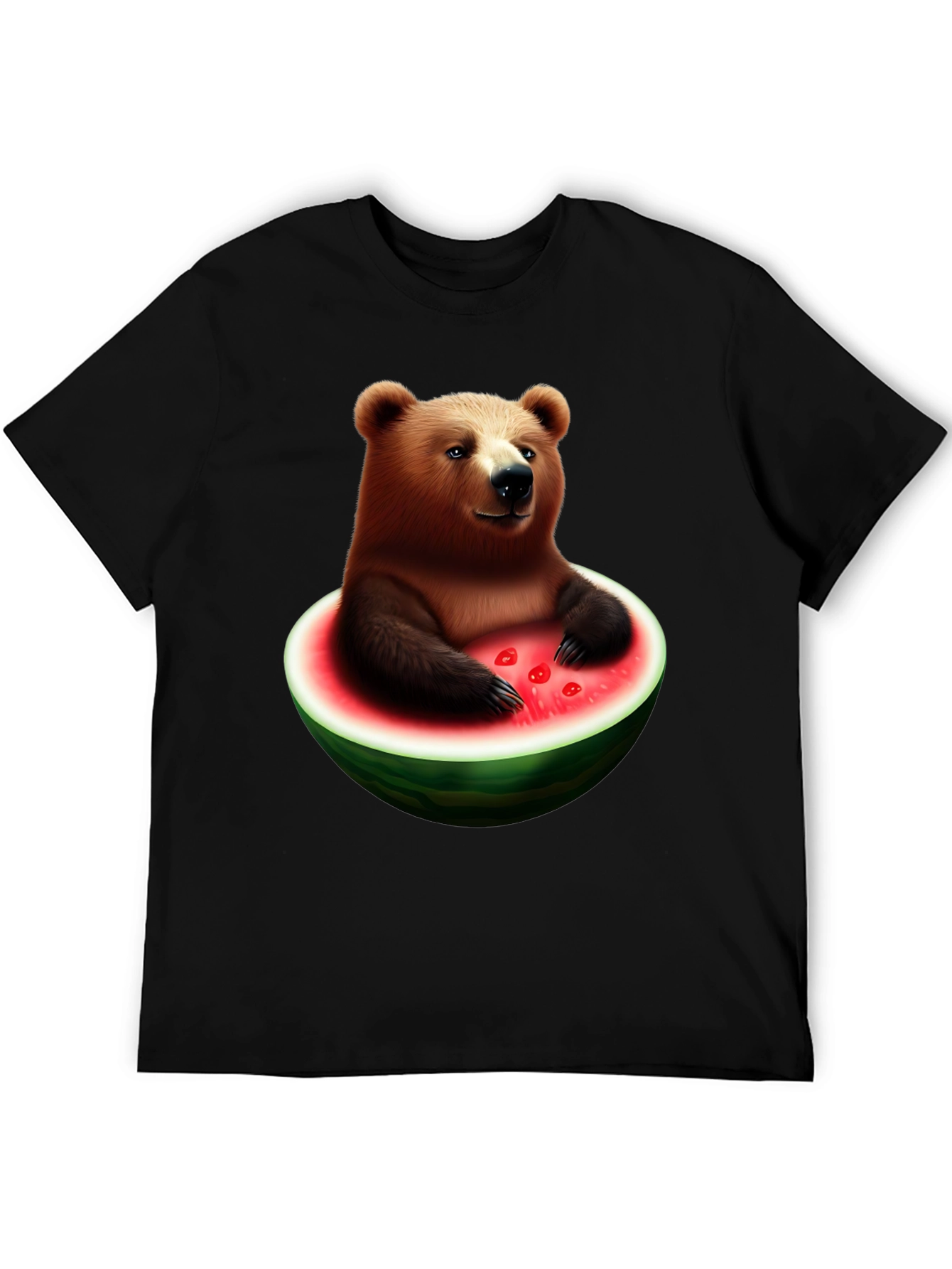 Black Bear in Watermelon Men's Black T-Shirt view 5