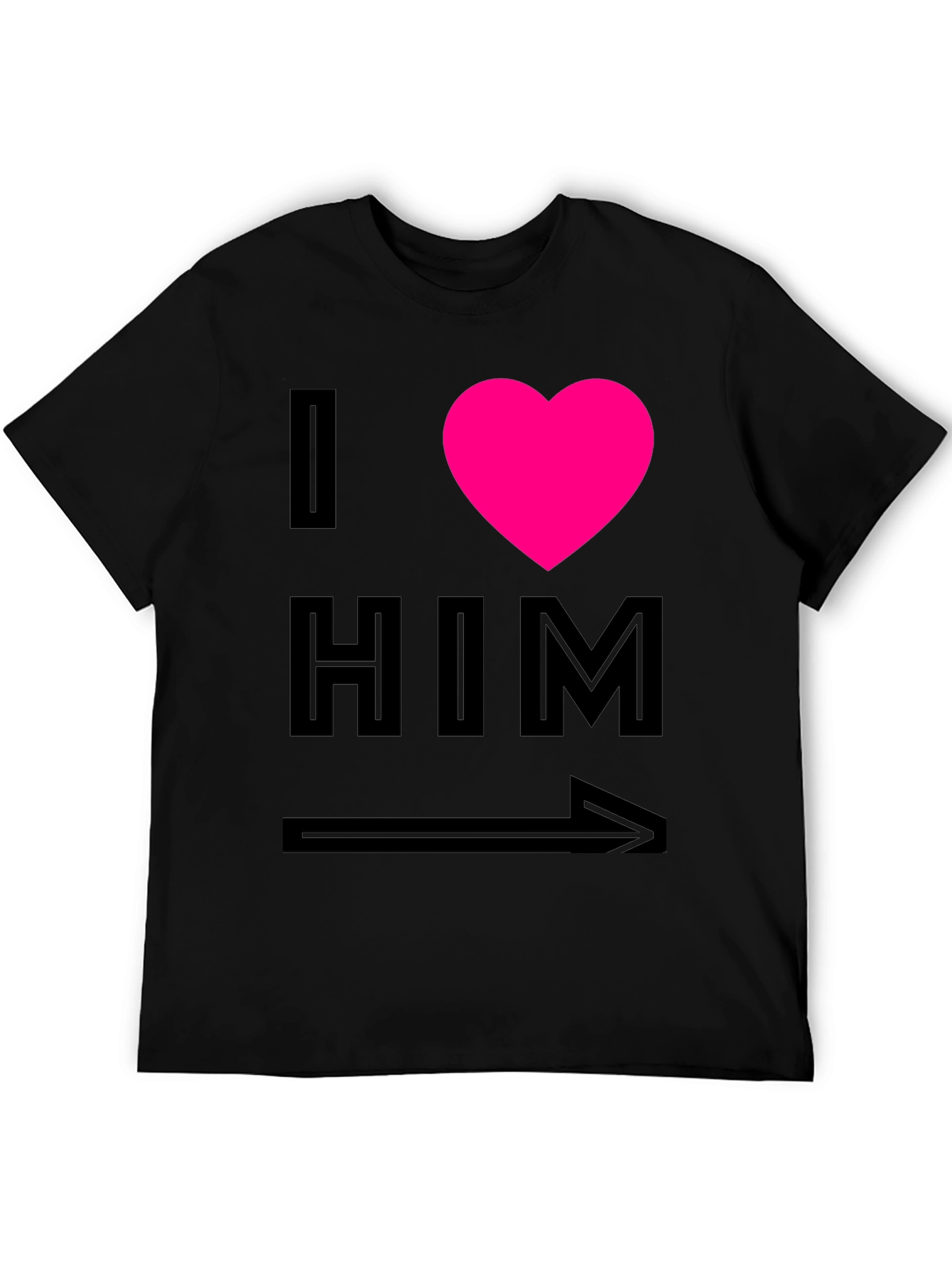 Black I Heart Him Graphic Tee - Black Unisex T-Shirt view 5