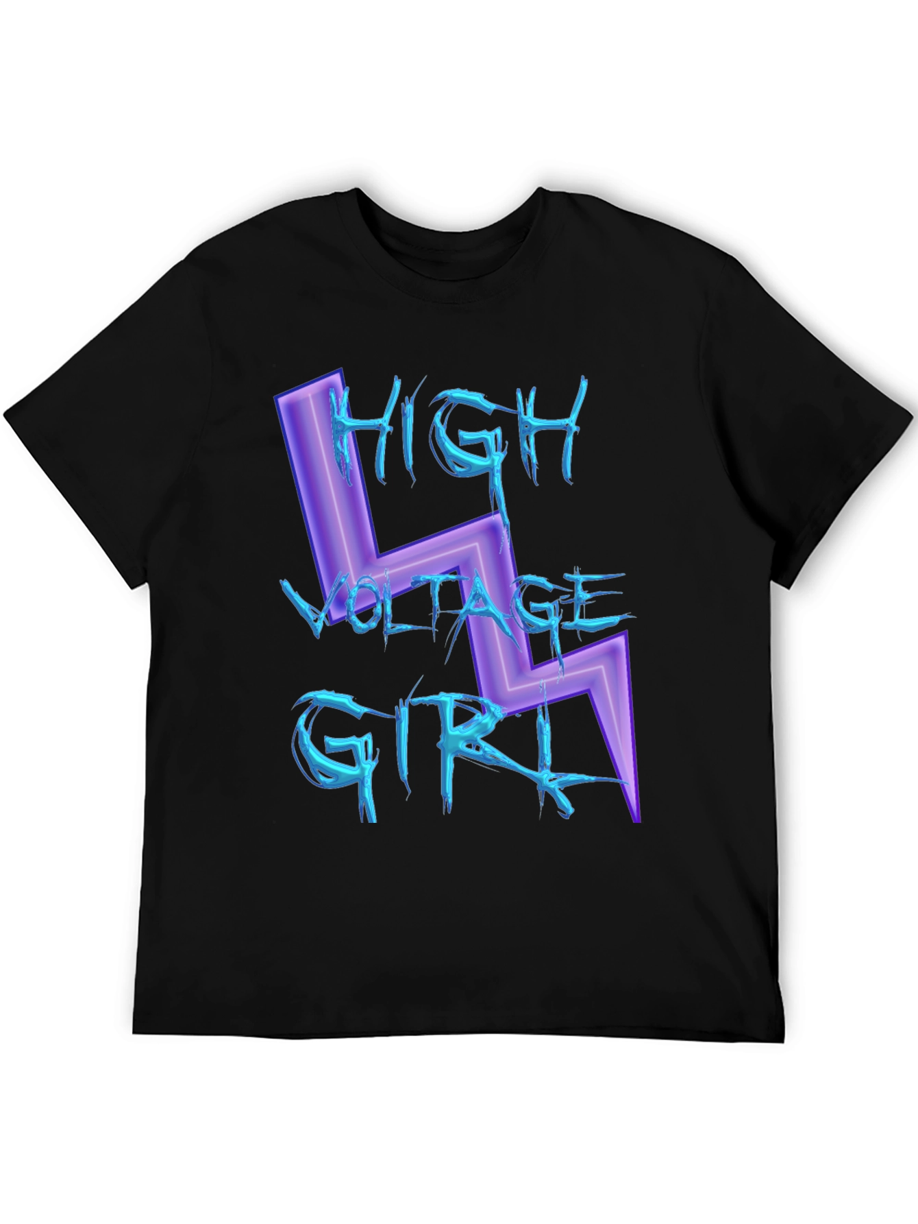 Black High Voltage Girl Graphic Print Black T-Shirt view 5