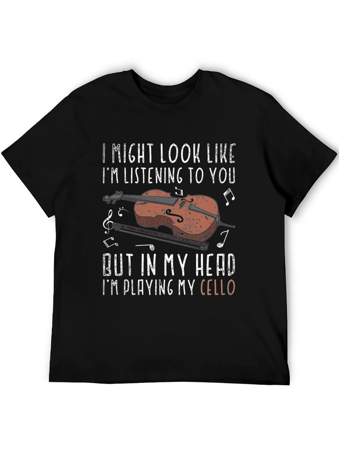 Black Cello Player Graphic Tee - I Might Look Like I'm Listening view 5