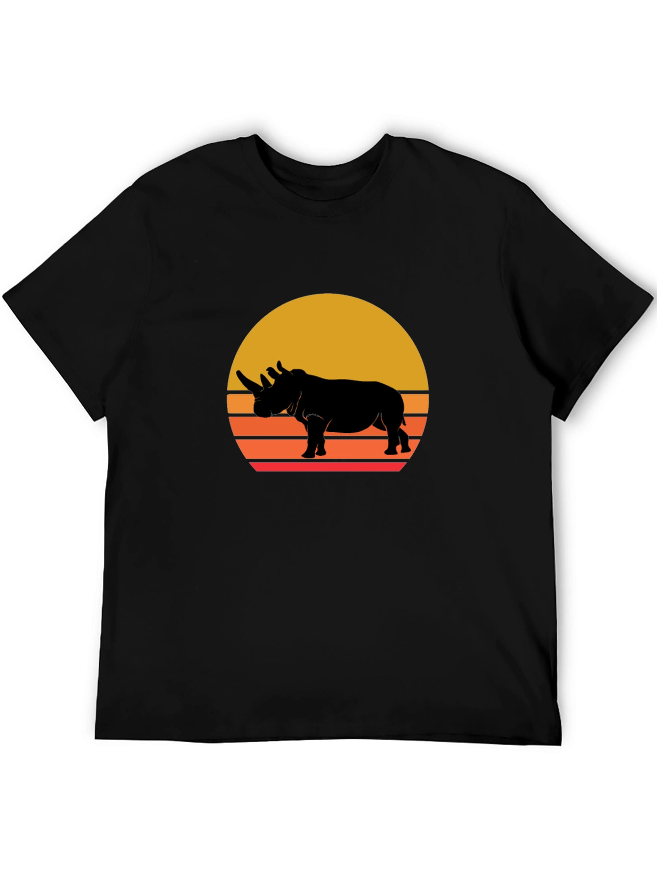 Black Retro Rhino Sunset T-Shirt view 5