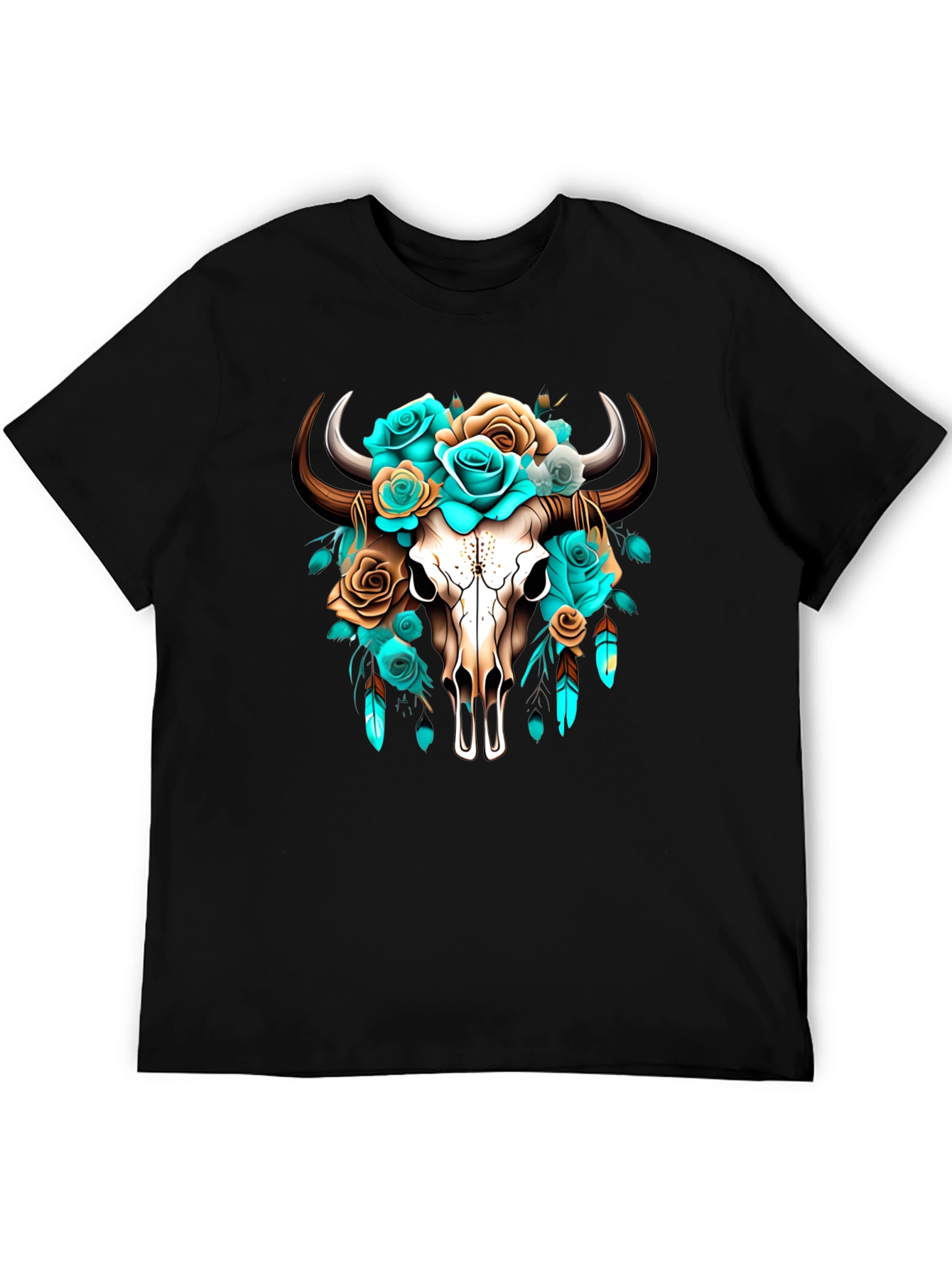 Black Floral Bull Skull Graphic Tee - Western Style view 5