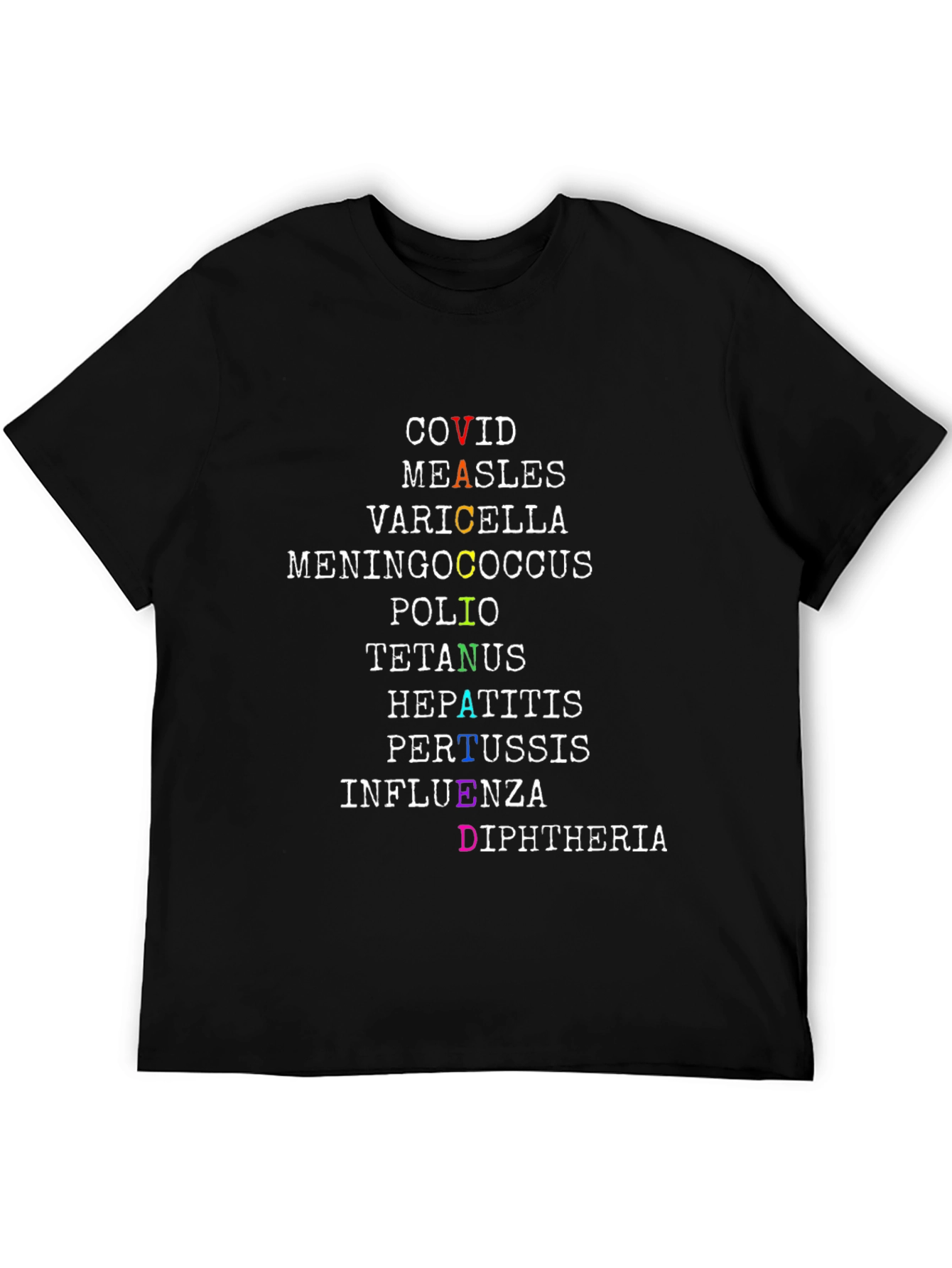 Black Vaccinated Diseases T-Shirt - Black view 5