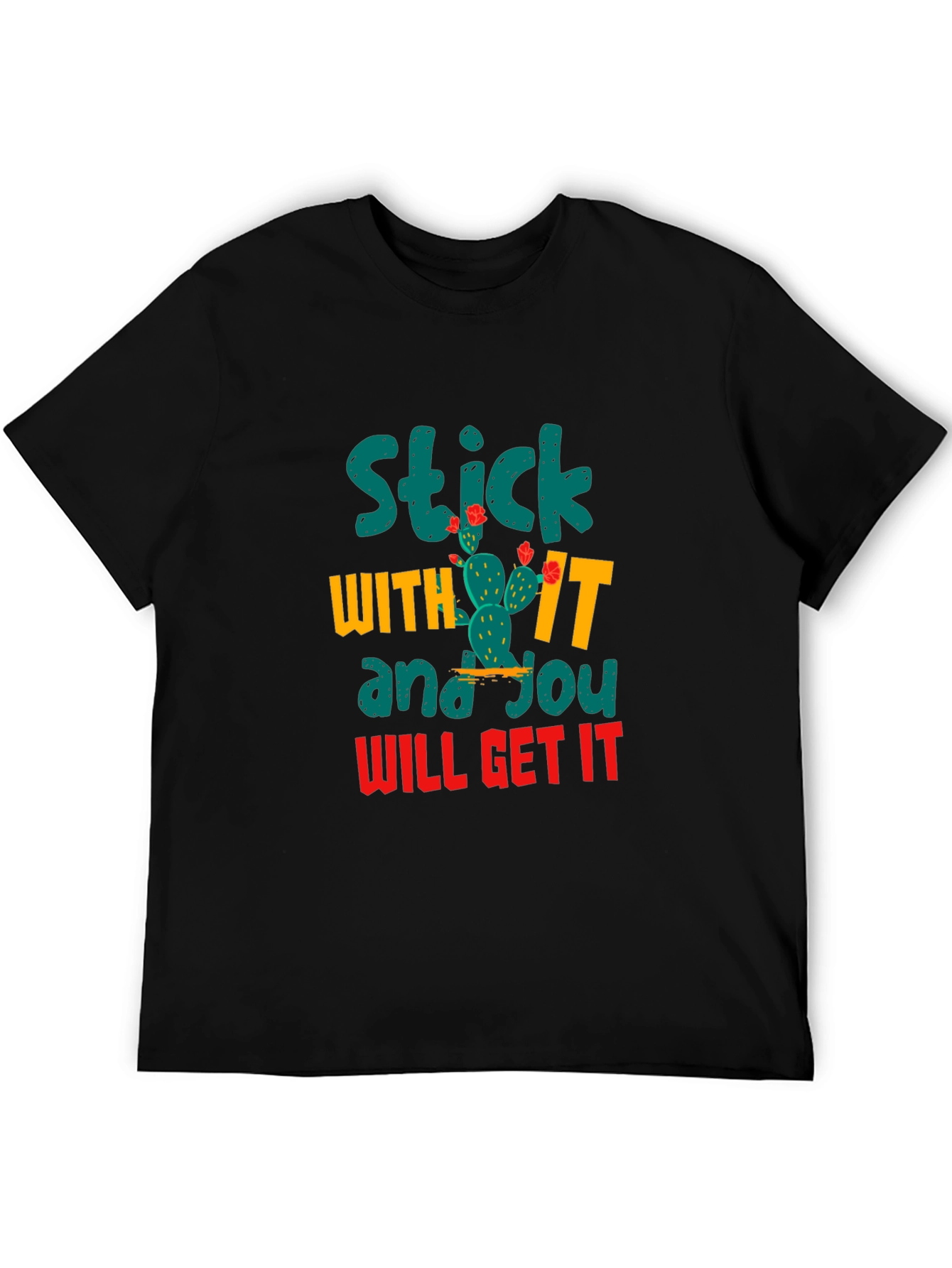 Black Motivational Cactus T-Shirt - Stick With It! view 5