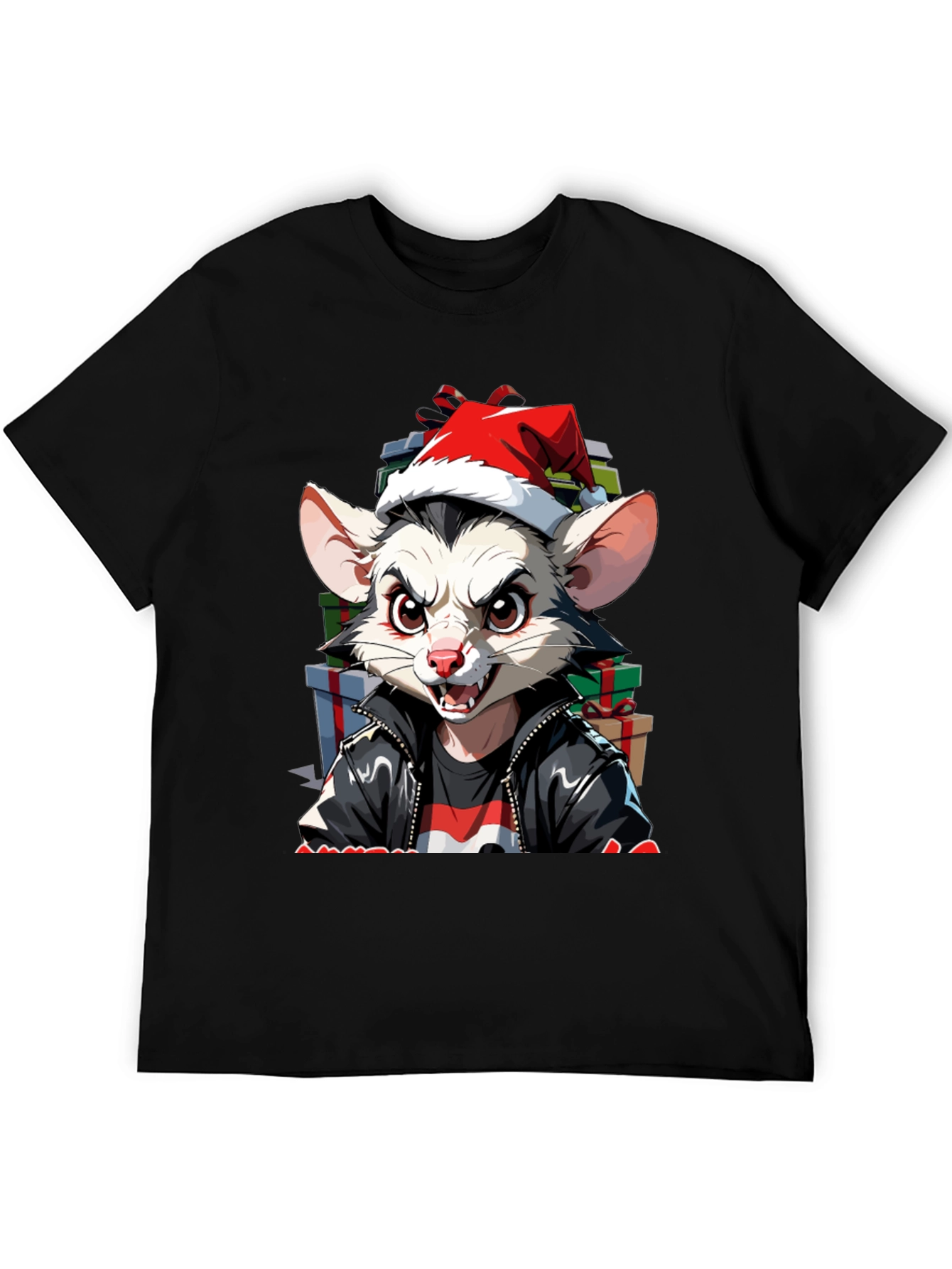 Black Festive Opossum Tee - Holiday Style view 5