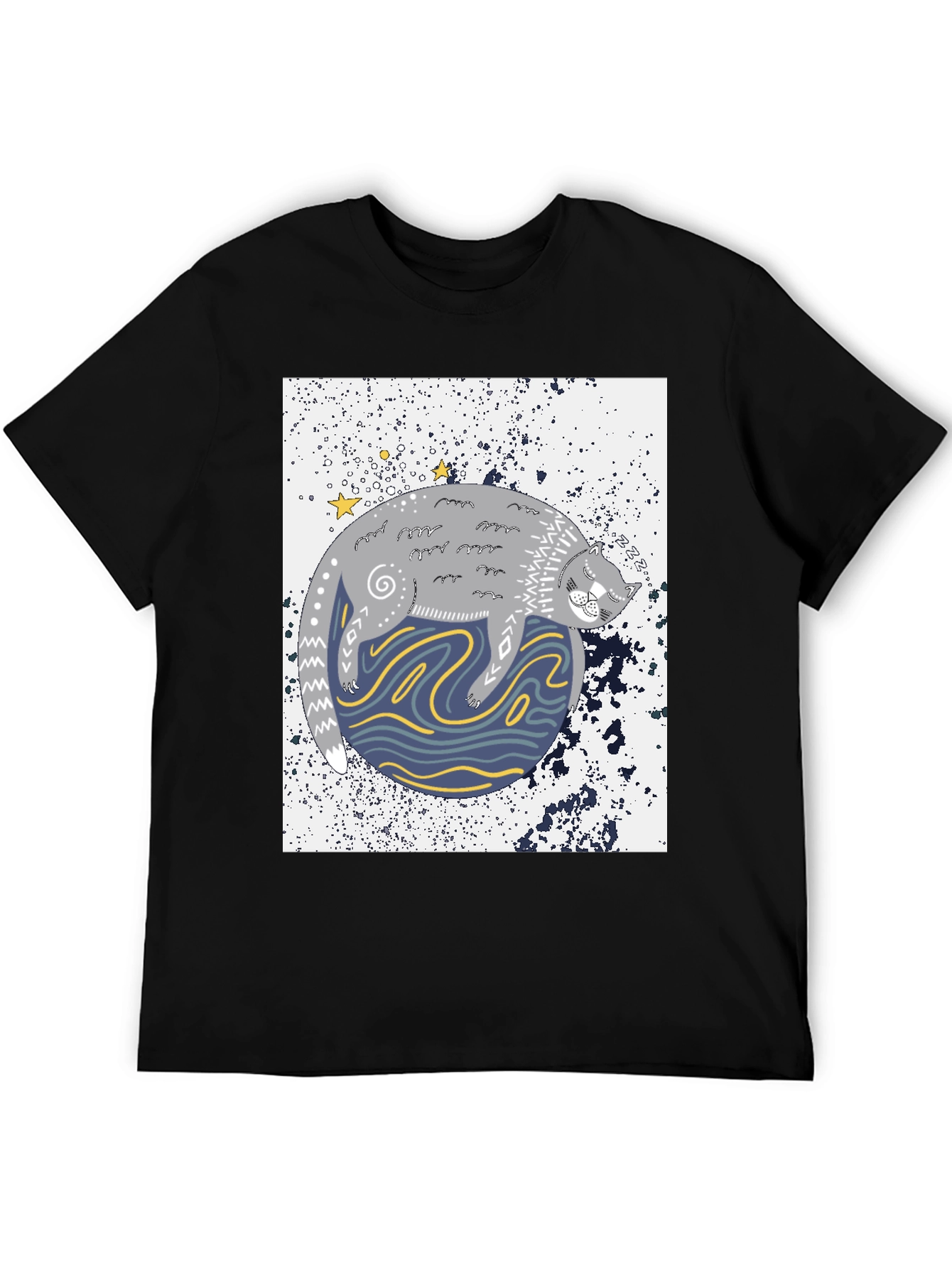 Black Cosmic Cat Black Graphic Tee view 5