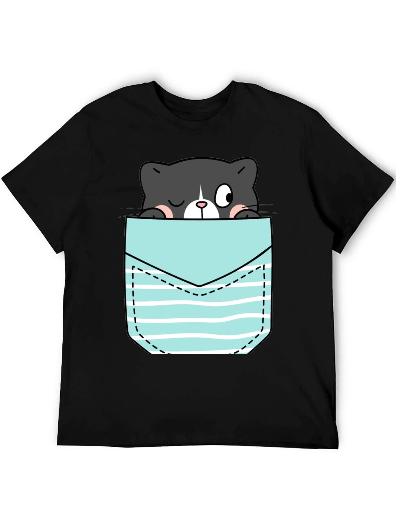 Black Black T-Shirt with Peek-a-Boo Cat Pocket Design view 5