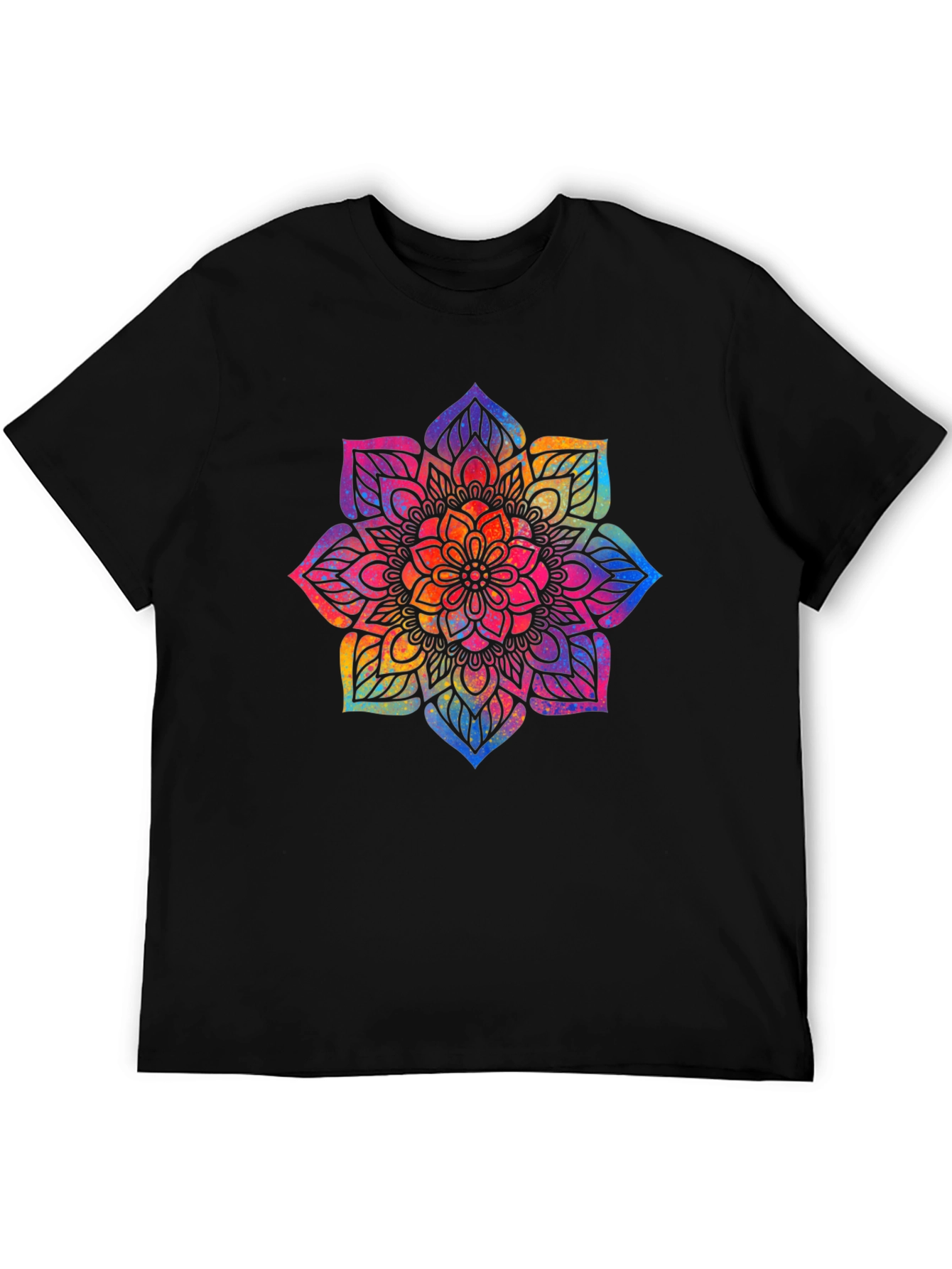 Black Vibrant Mandala Graphic Tee - Black Cotton Comfort view 5