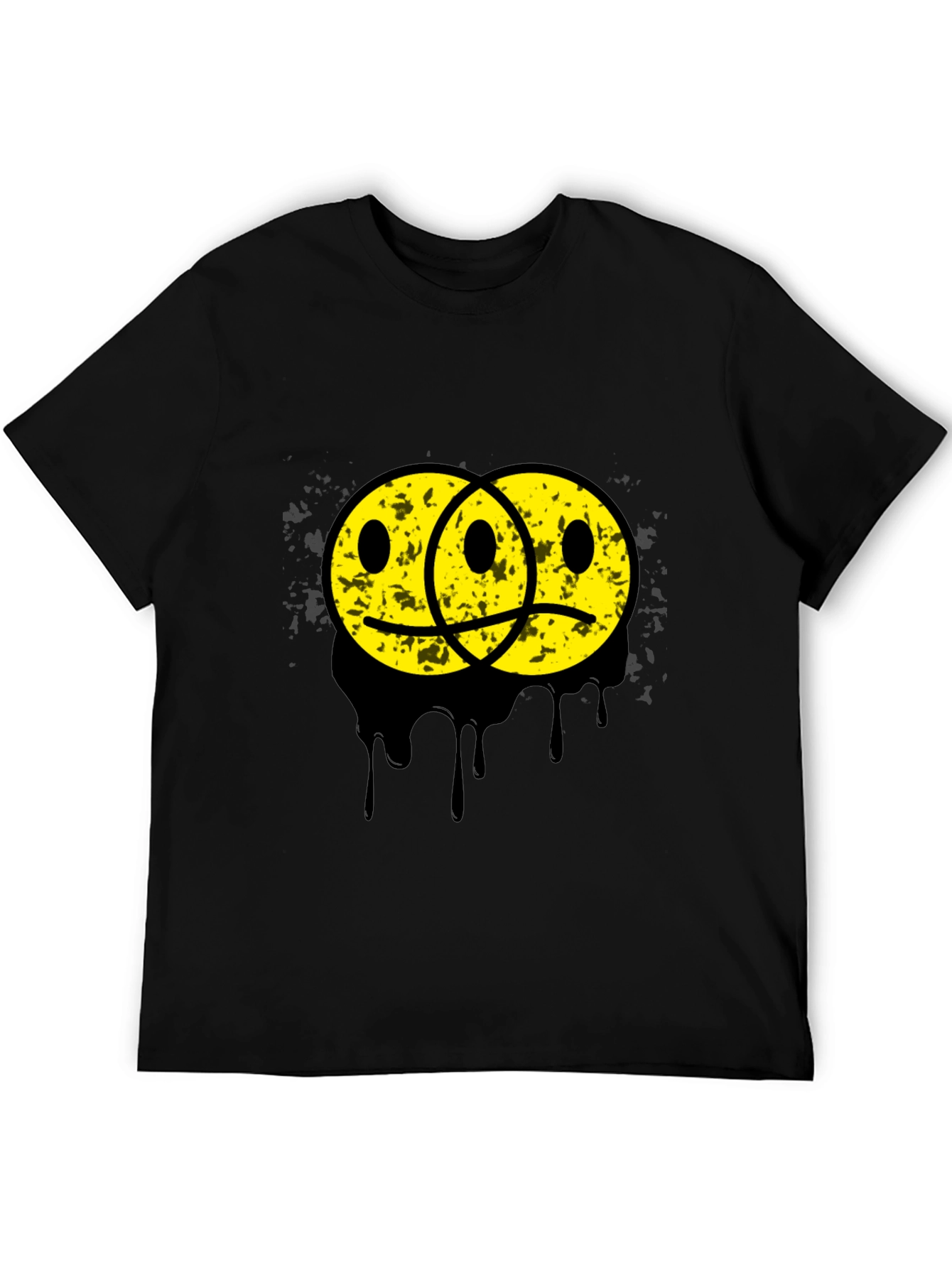 Black Sad Happy Face Graphic Tee - Unisex Black T-Shirt view 5