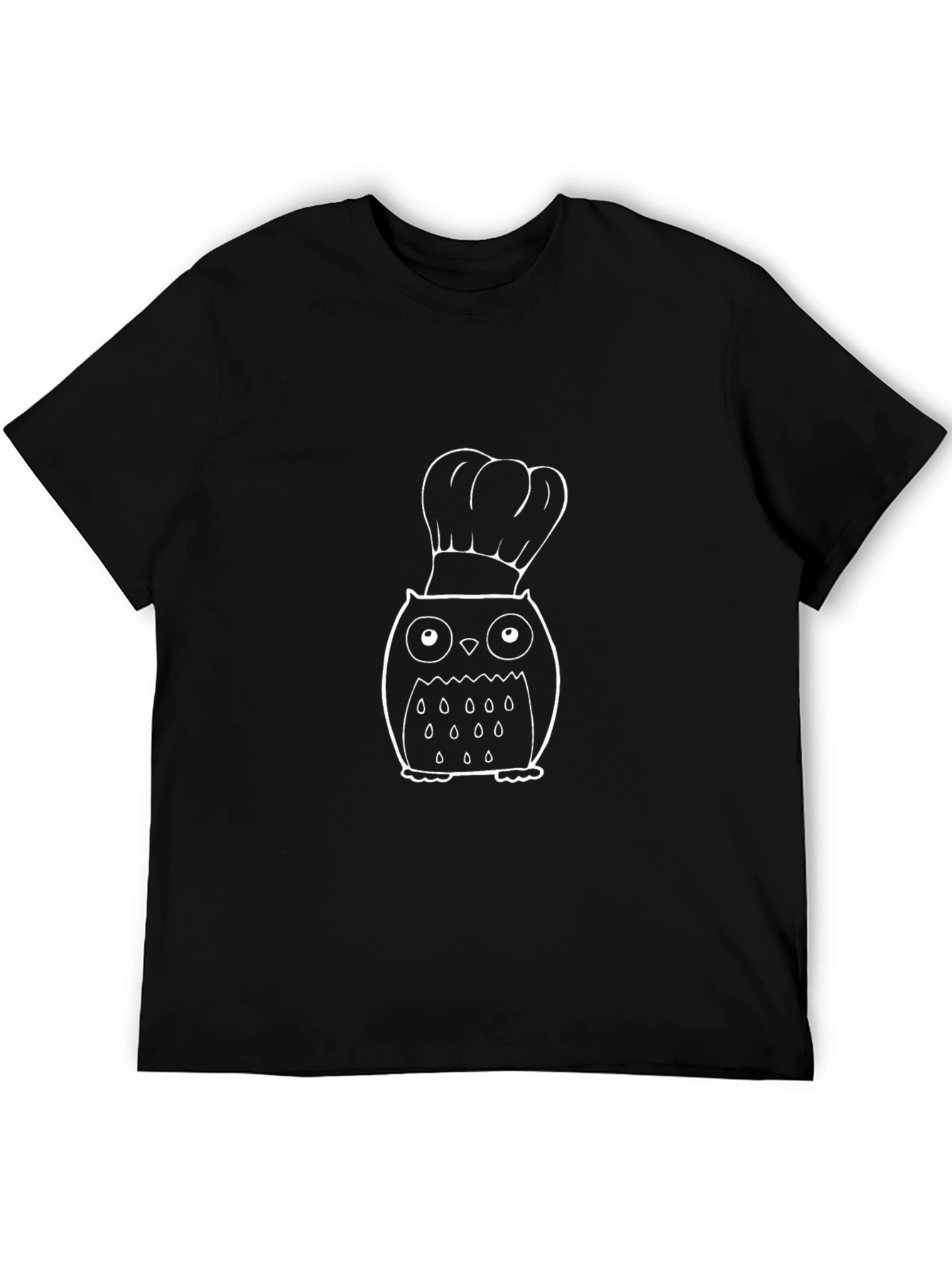 Black Chef Owl Graphic T-Shirt - Black Cotton Tee view 5