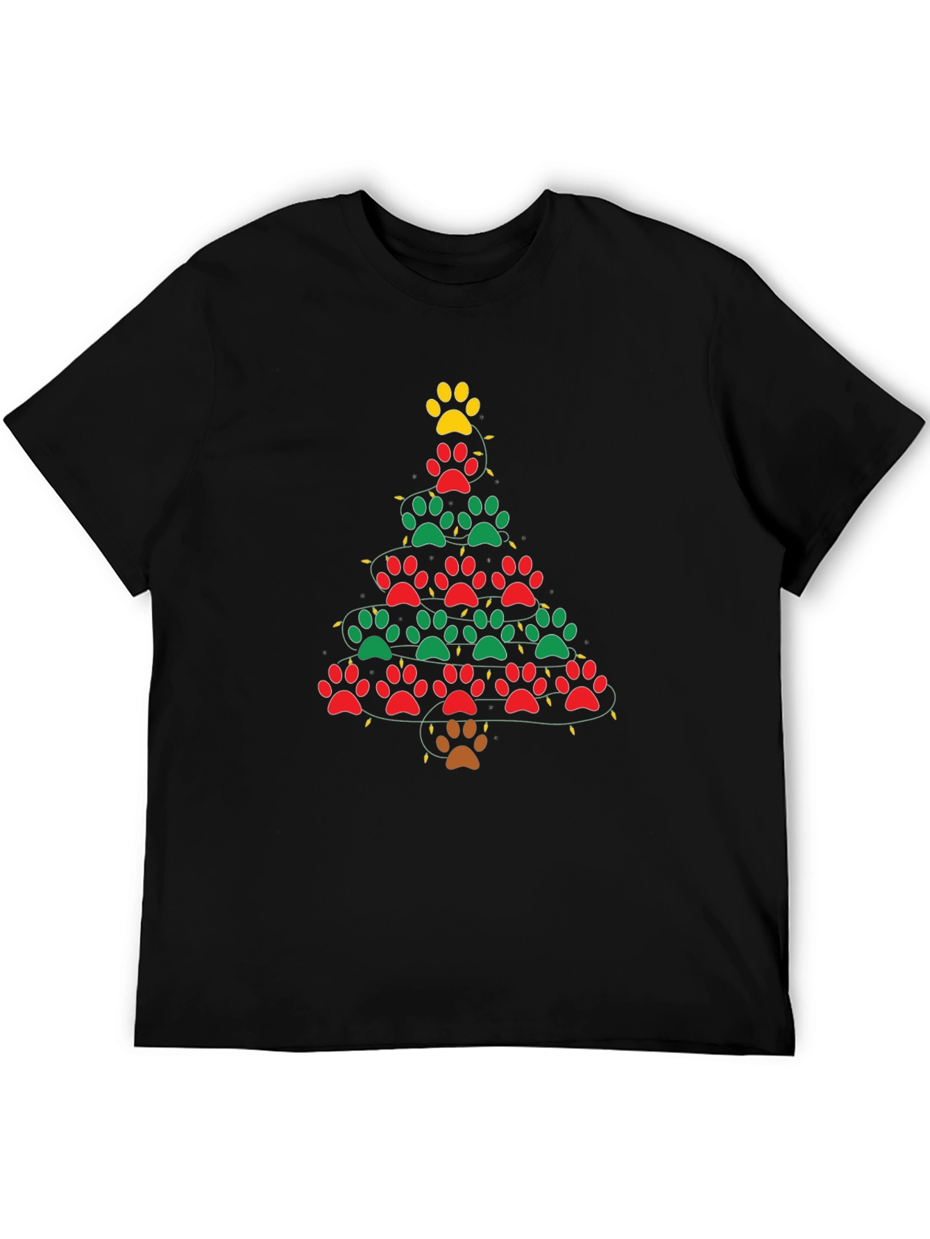 Black Paw Print Christmas Tree Black T-shirt view 5