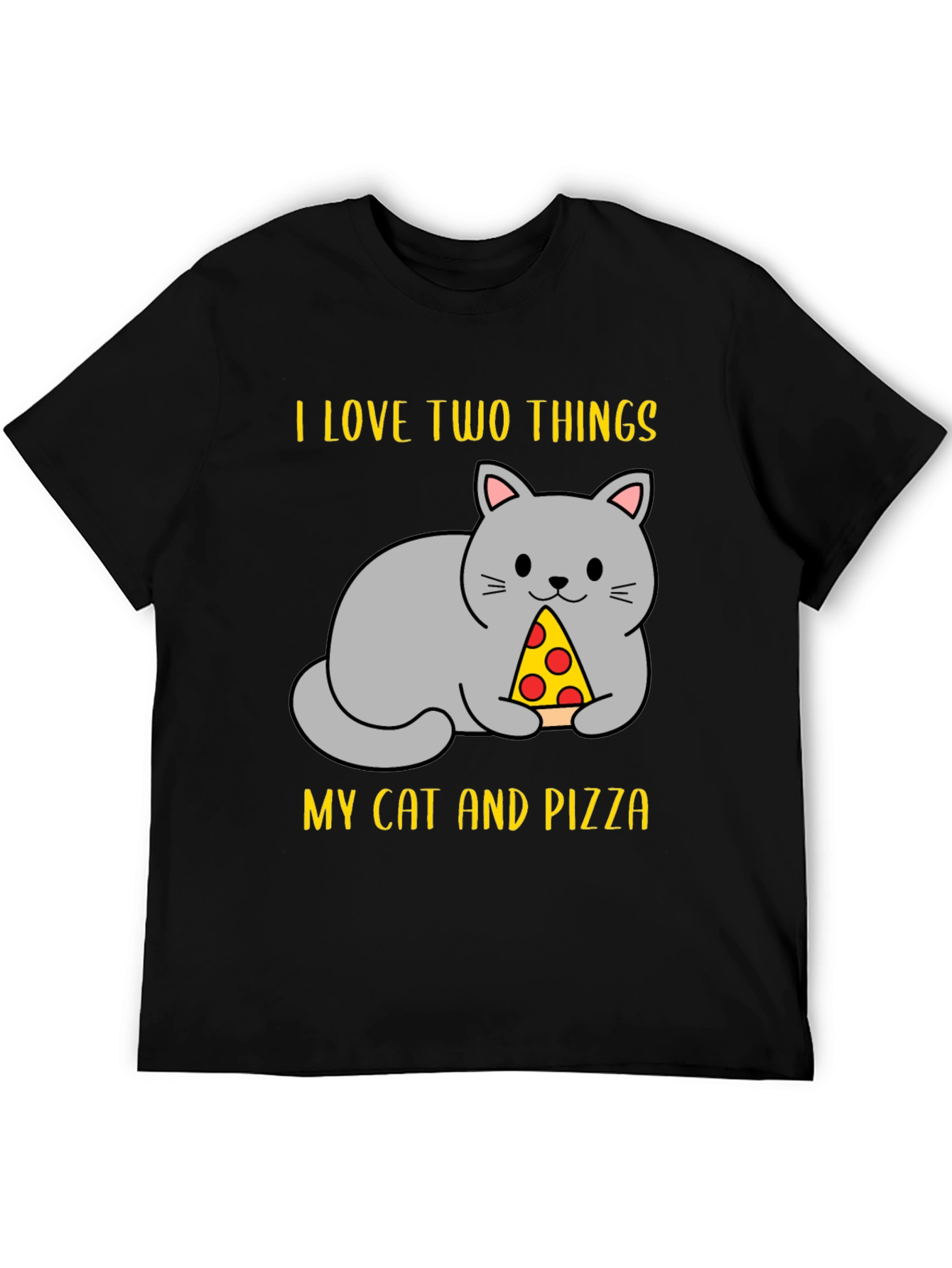 Black Funny Cat & Pizza T-Shirt view 5