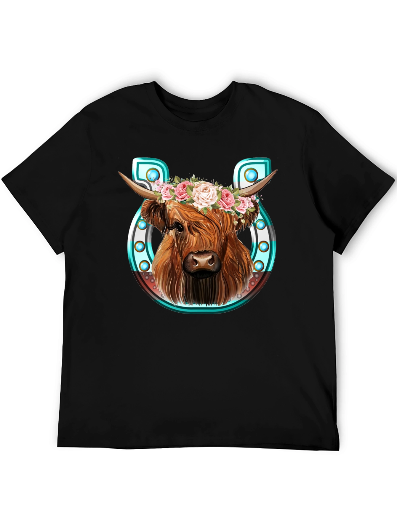 Black Highland Cow Flower Crown Graphic Tee view 5