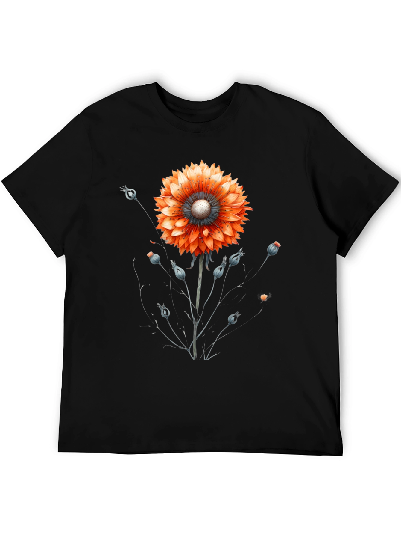 Black Floral Graphic Tee - Orange Bloom on Black view 5