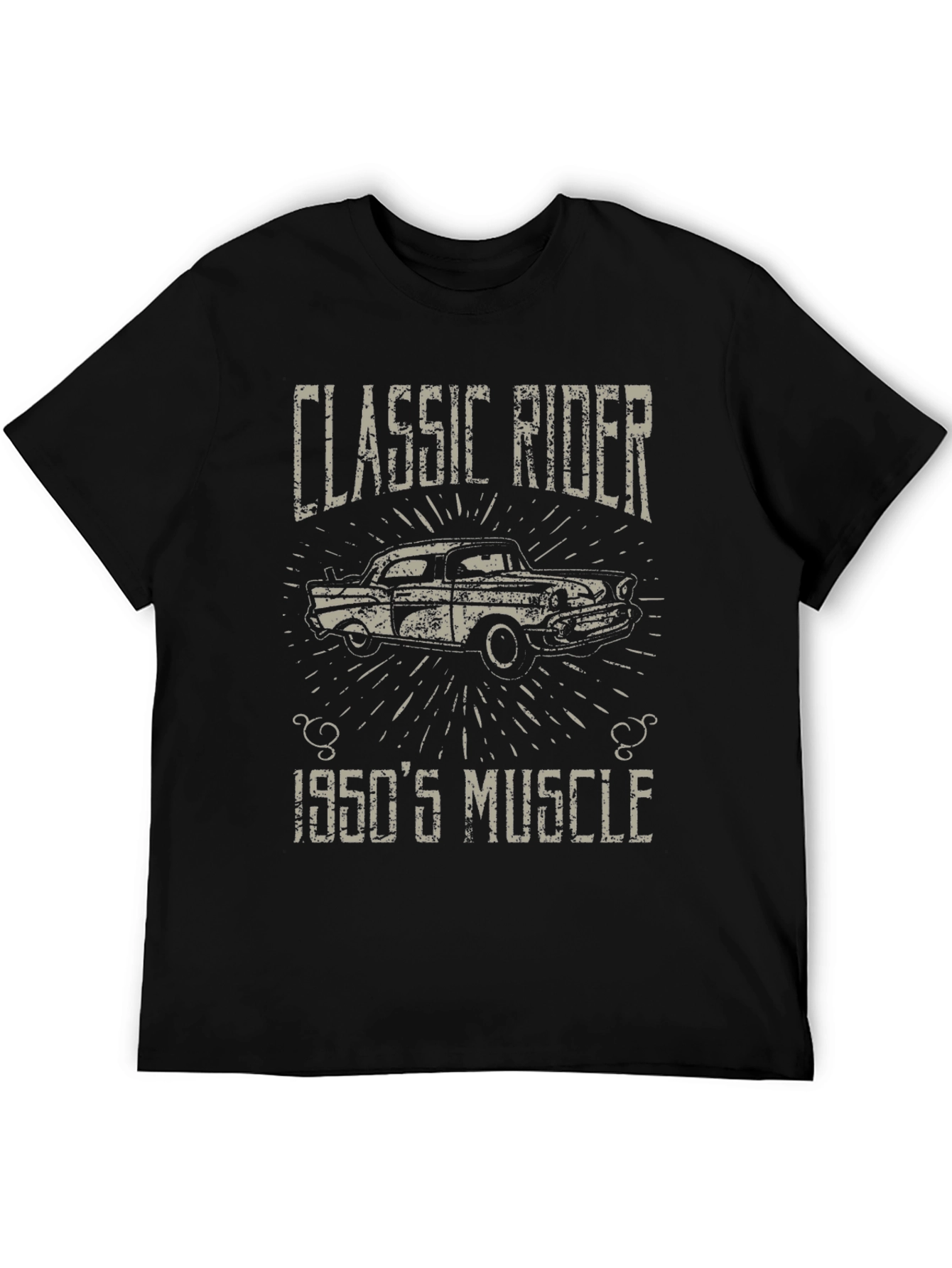 Black Classic Rider 1950's Muscle Car T-Shirt view 5