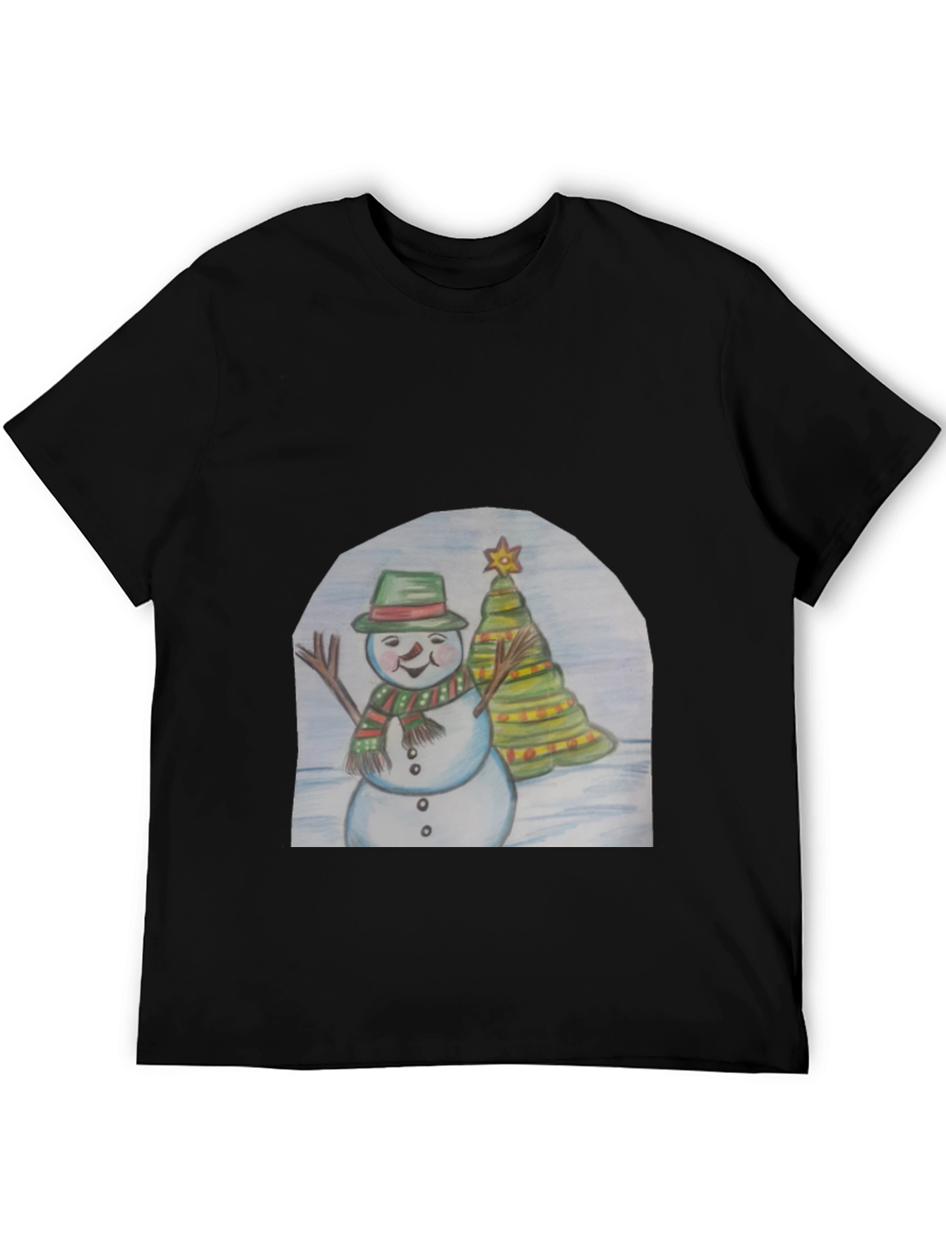 Black Festive Snowman & Christmas Tree T-Shirt view 5