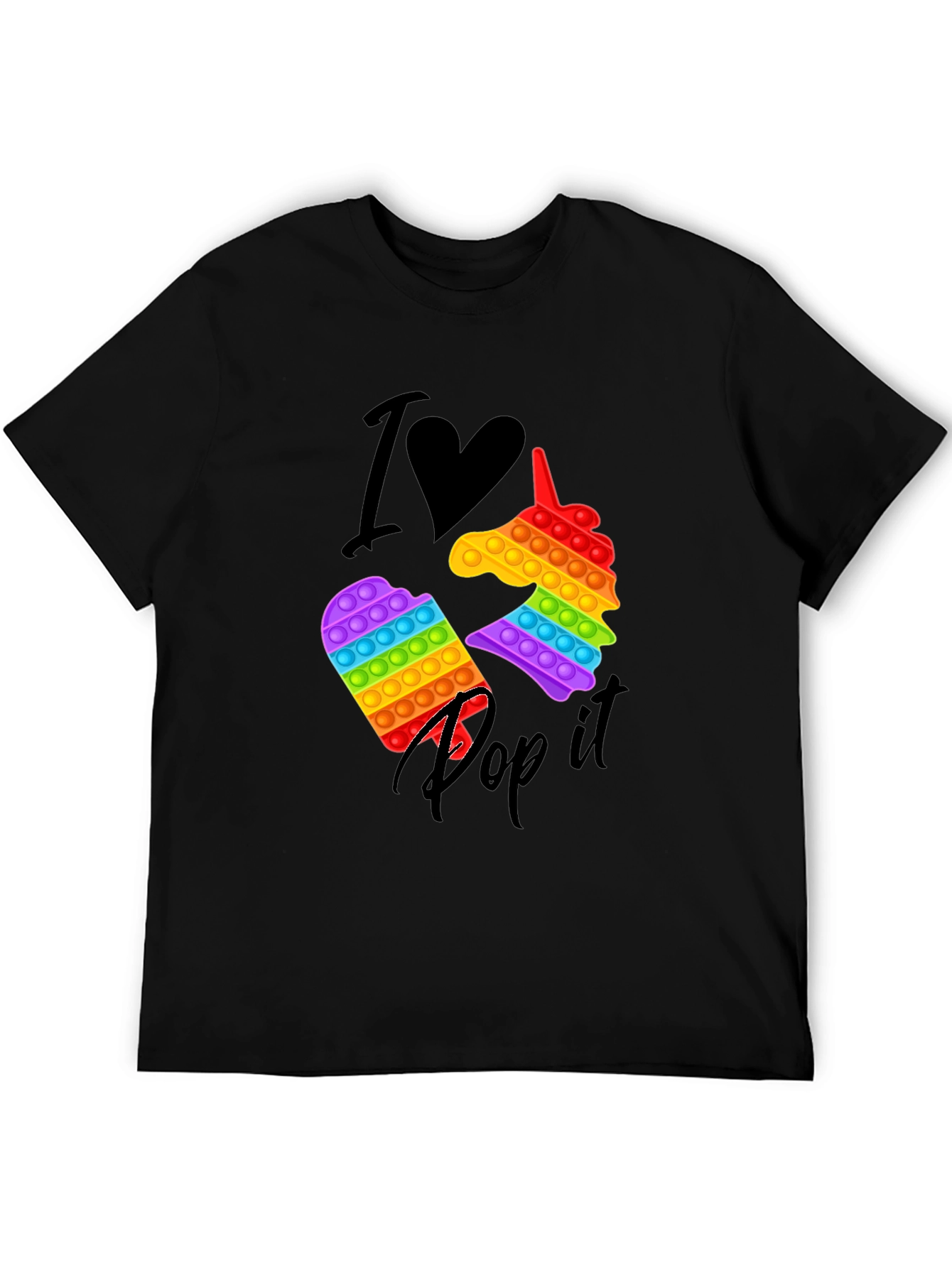 Black I Love Pop It T-Shirt, Unicorn & Square Design view 5