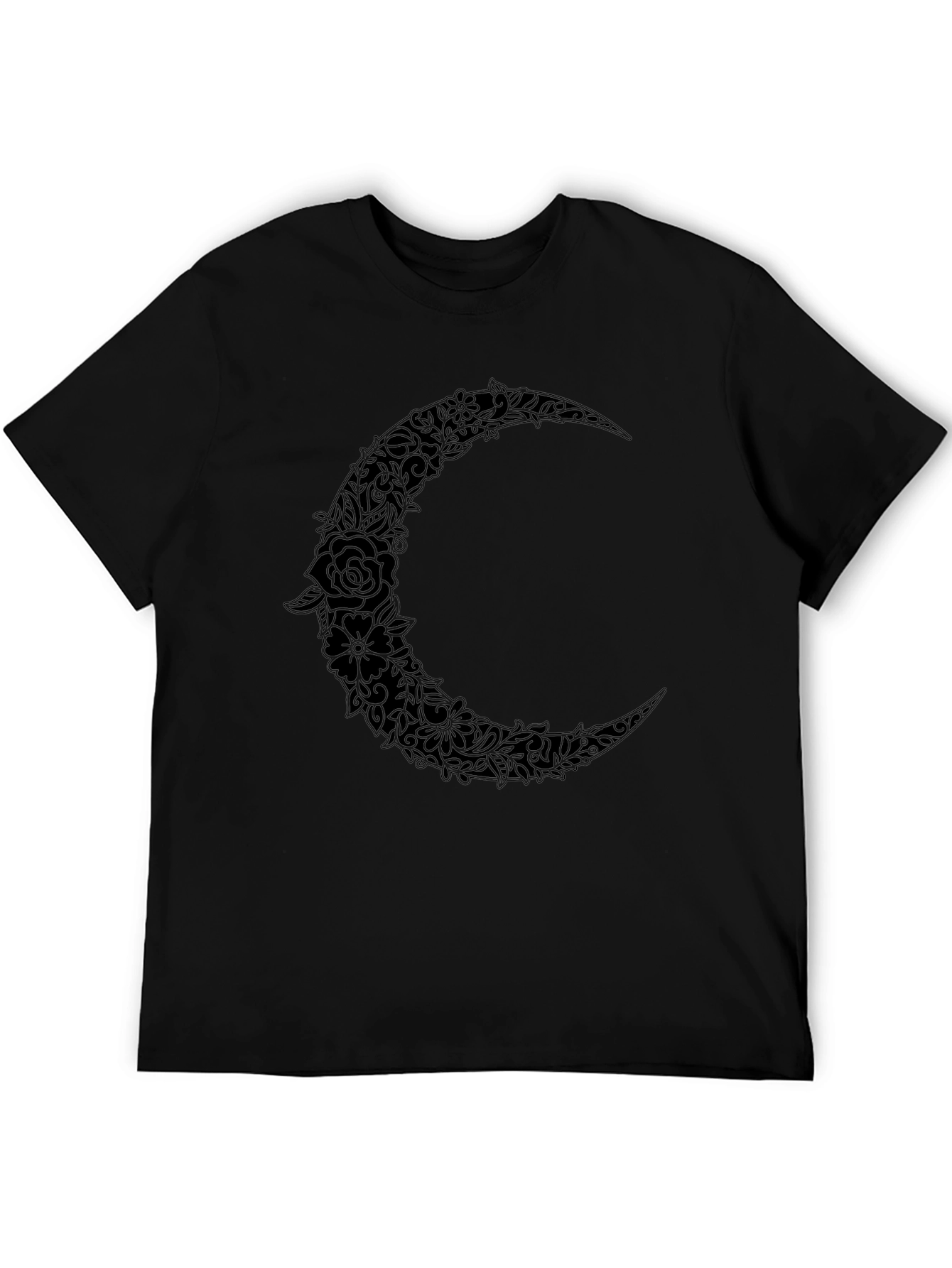 Black Floral Crescent Moon Graphic Black T-Shirt view 5