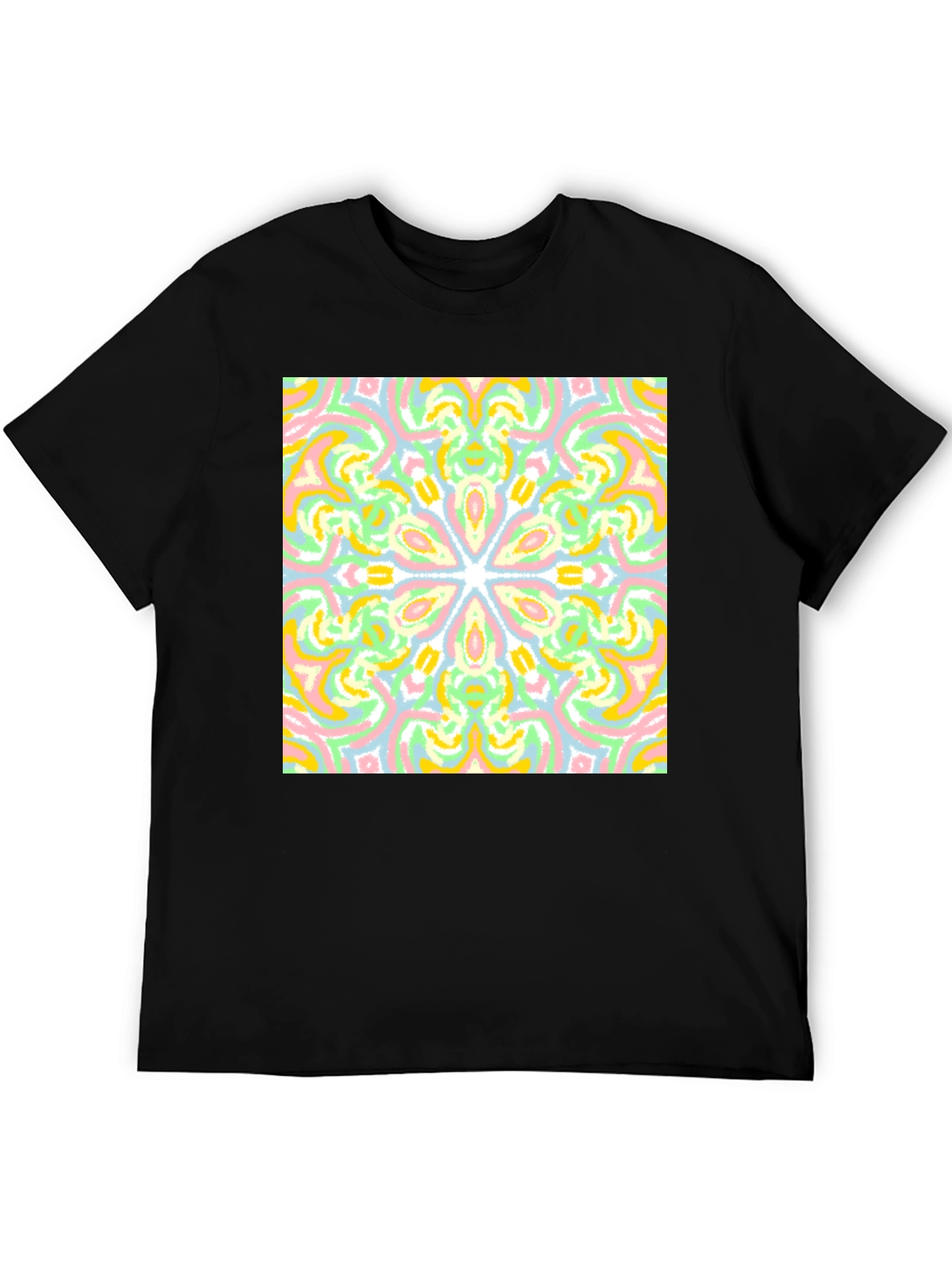 Black Colorful Mandala Graphic Tee - Black Cotton Casual T-Shirt view 5