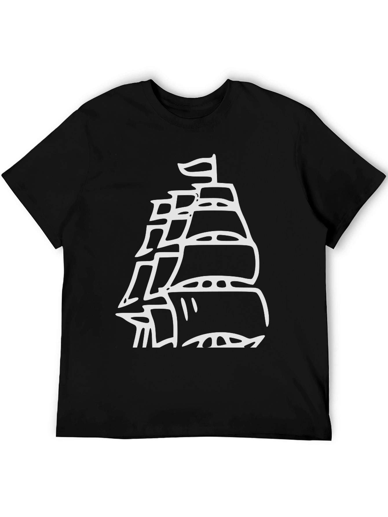 Black Black T-Shirt with White Ship Graphic view 5