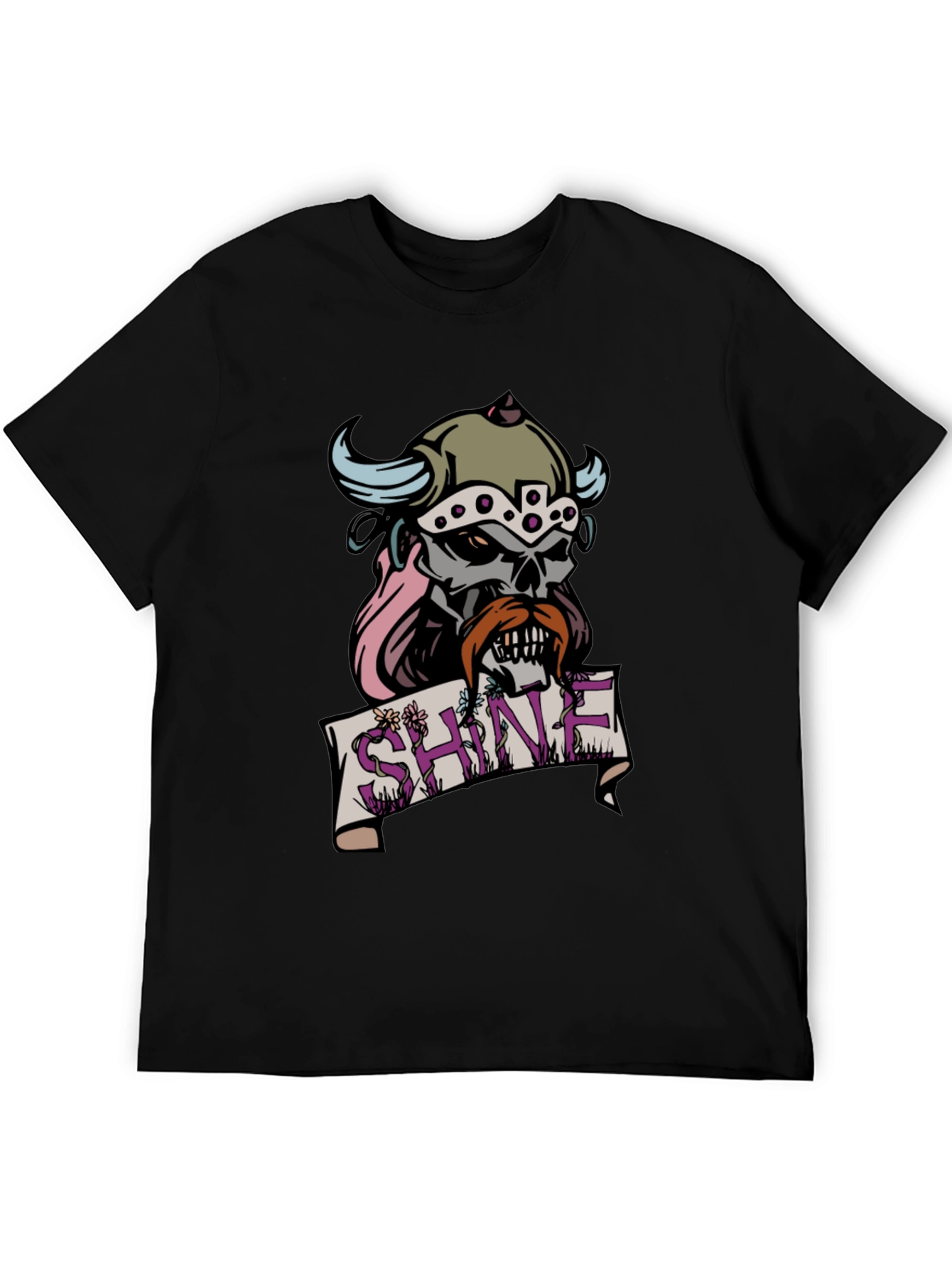 Black Viking Skull Graphic Tee - Shine view 5