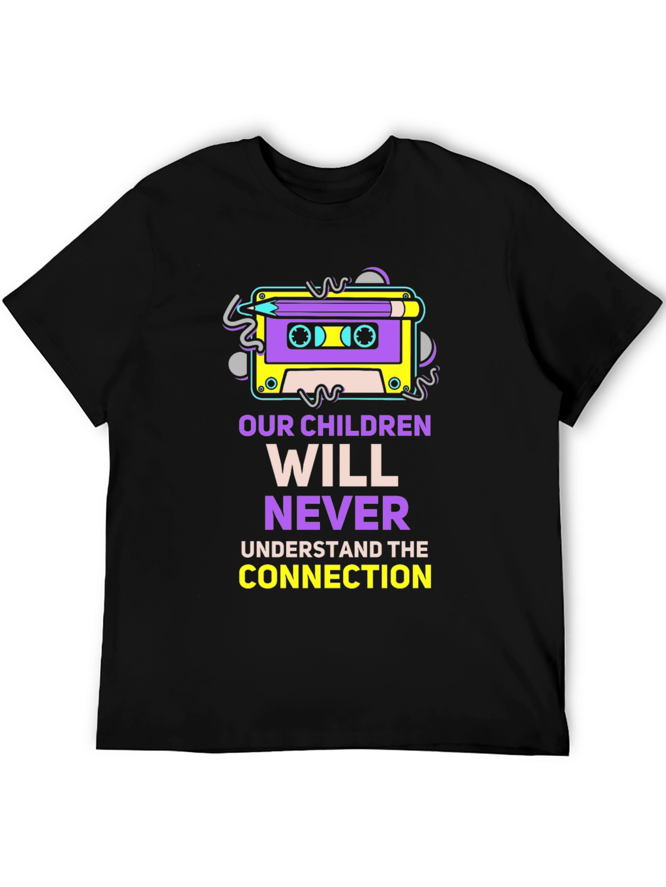 Black Retro Cassette Tape & Pencil Graphic T-Shirt view 5