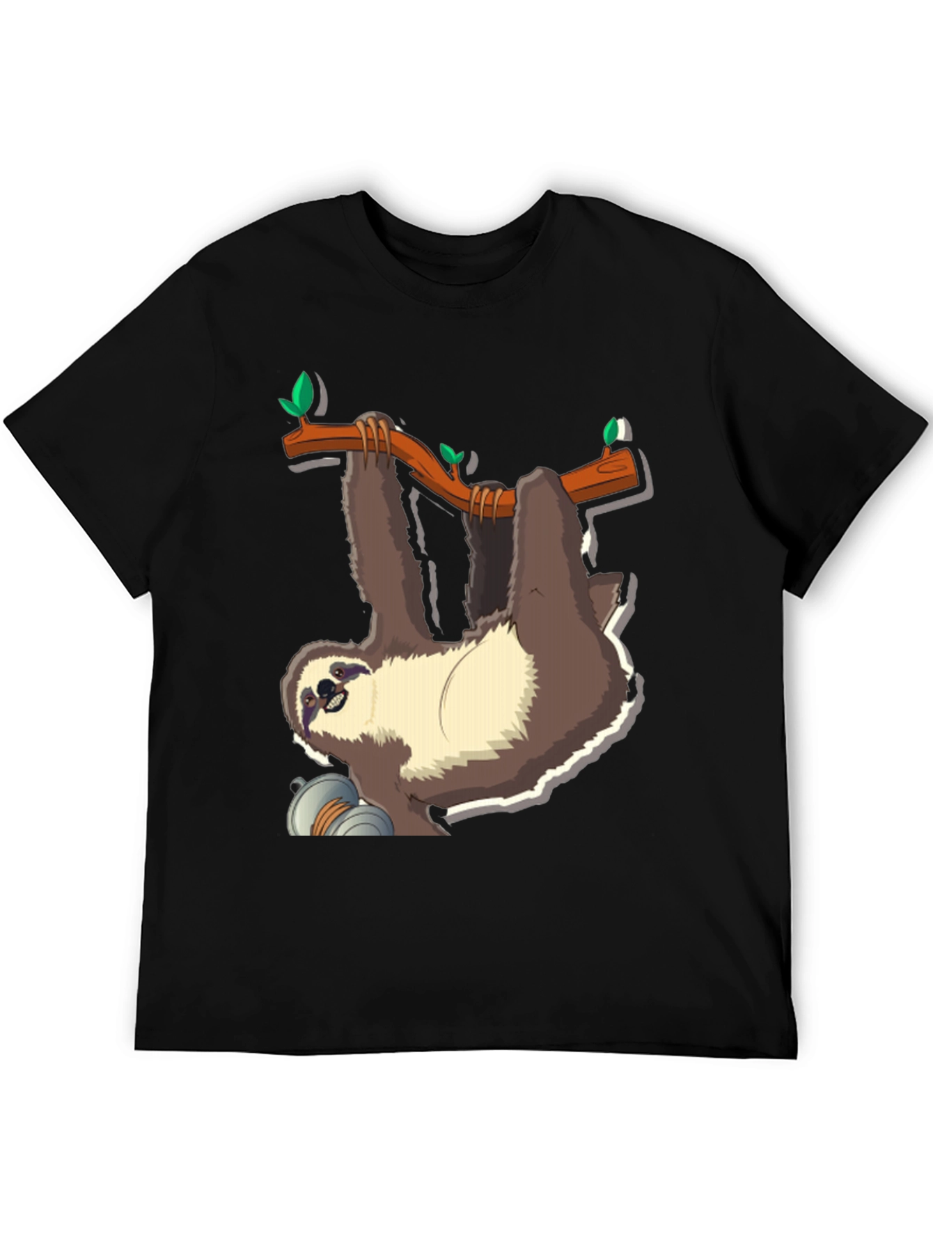 Black Sloth on Branch Graphic T-Shirt - Men's Black Tee view 5