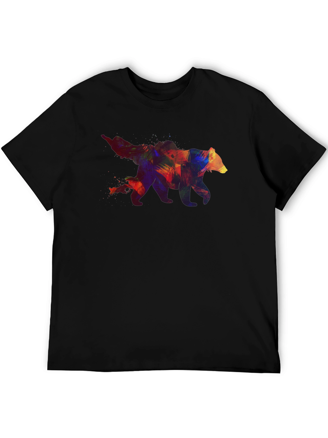 Black Colorful Bear Graphic Men's Black T-Shirt view 5