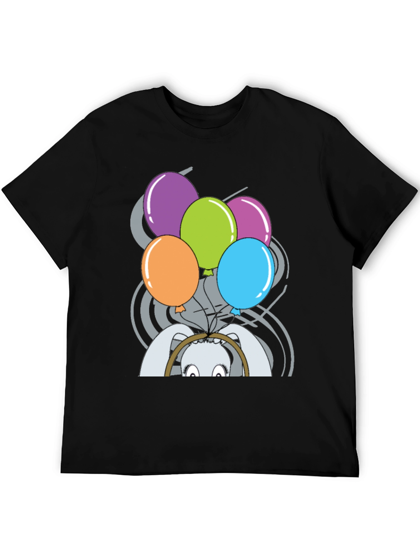 Black Funny Rabbit with Balloons T-Shirt view 5