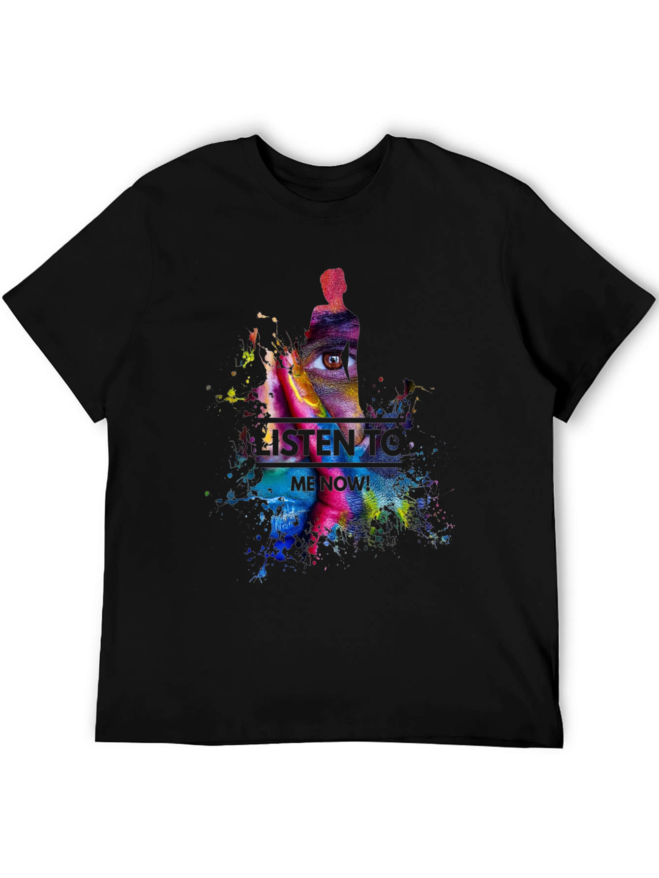 Black Abstract Art Tee - Listen to Me Now! Black T-Shirt view 5